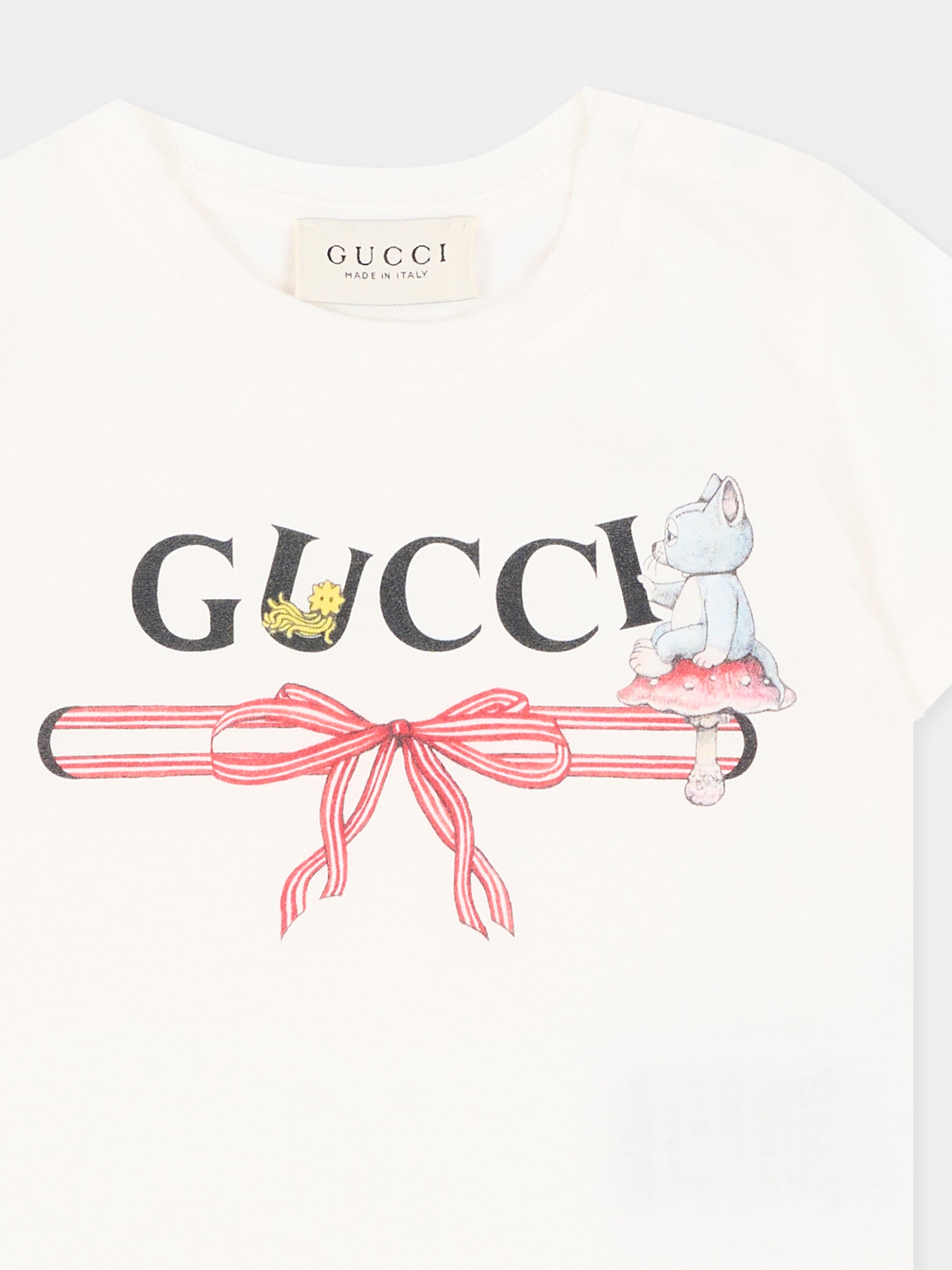T-shirt bianca per neonata con logo,Gucci Kids,834639 XJHY8 9214