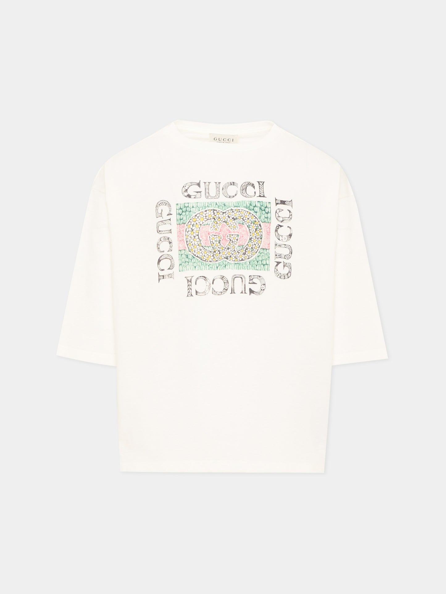 T-shirt a manica lunga avorio per bambina logo,Gucci Kids,868058 XJHYW 9214