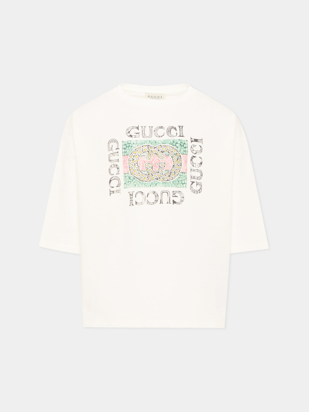 T-shirt à manches longues ivoire pour fille logo