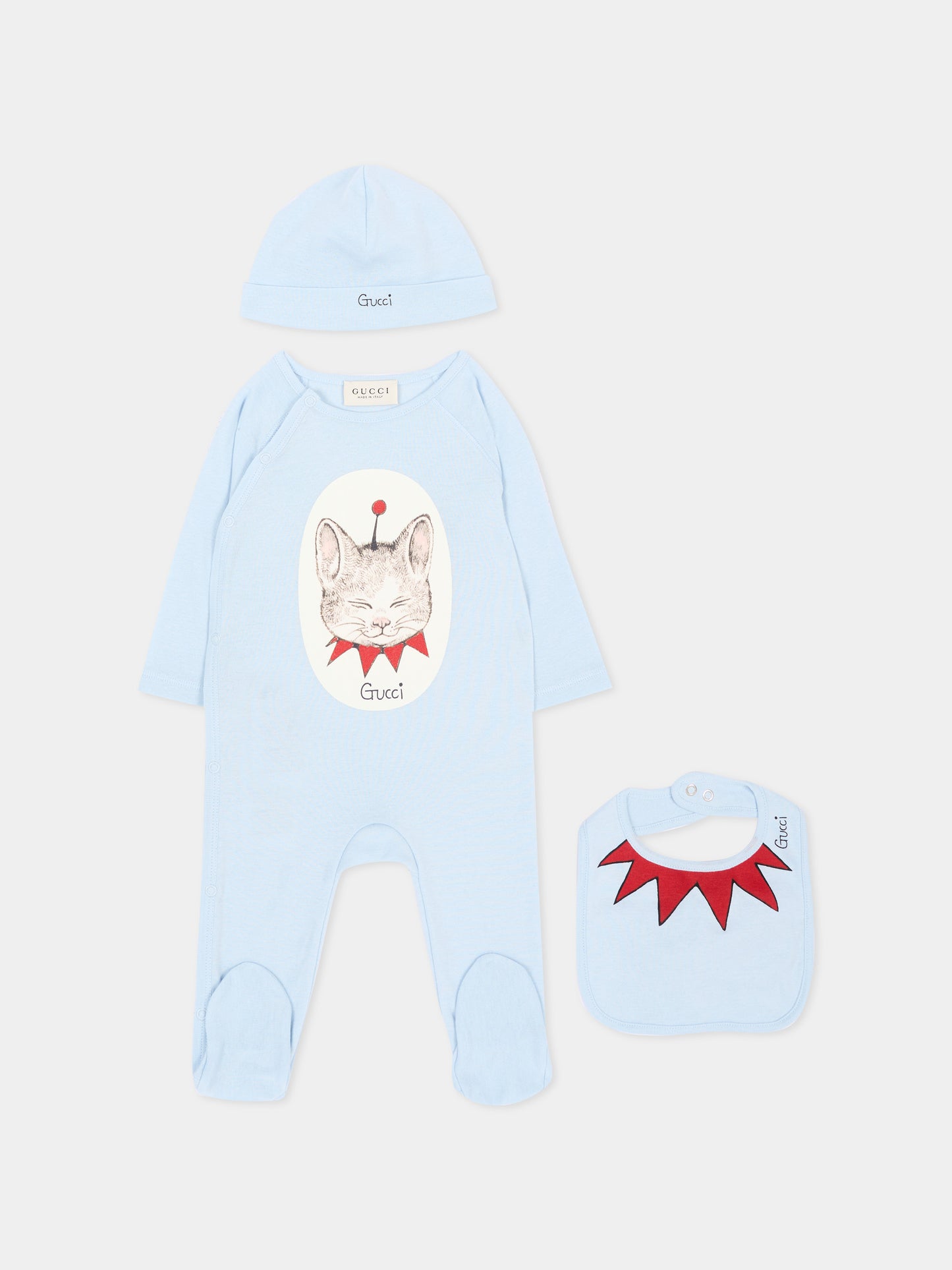 Set Tutine azzurro per neonato stampa gatto,Gucci Kids,873813 XJHZD 4454