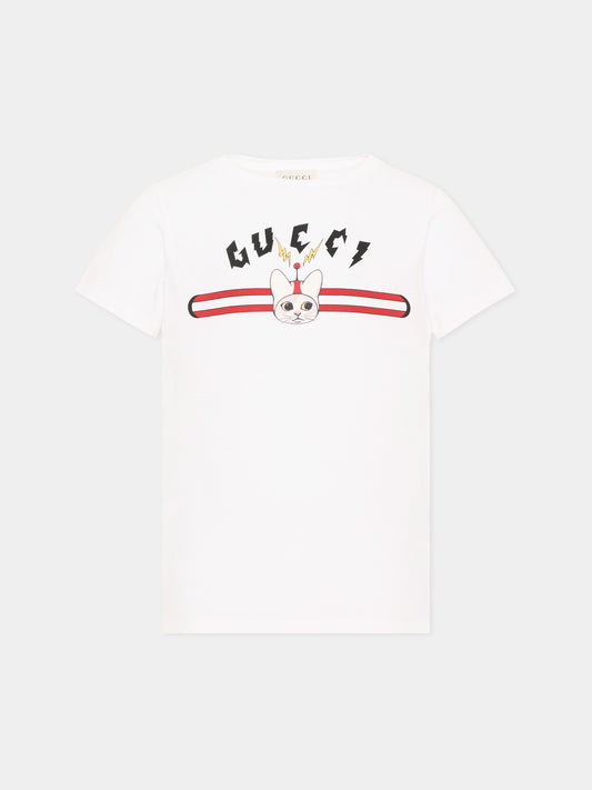 T-shirt à manches courtes ivoire pour garçon impression logo