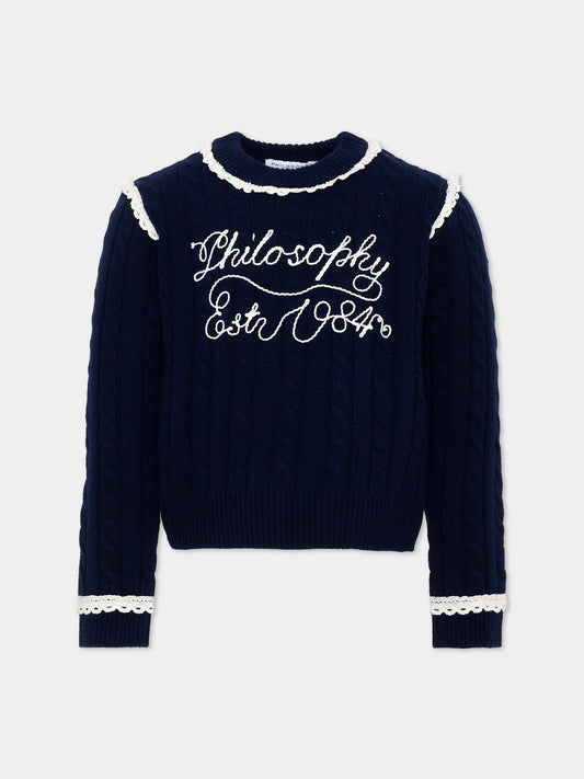 Maglione blu per bambina con logo,Philosophy,I9H612 8716 056S