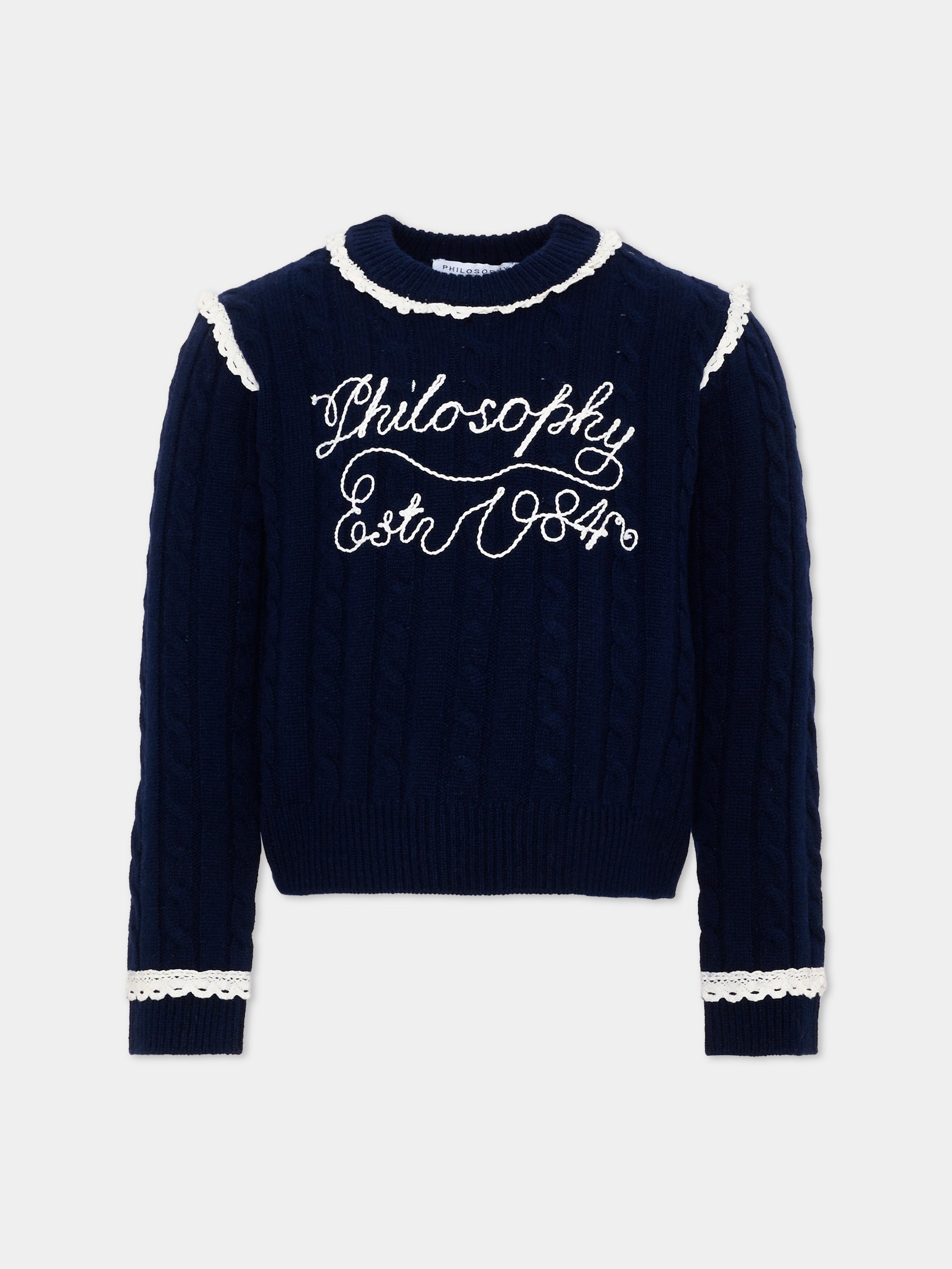 Maglione blu per bambina con logo,Philosophy,I9H612 8716 056S
