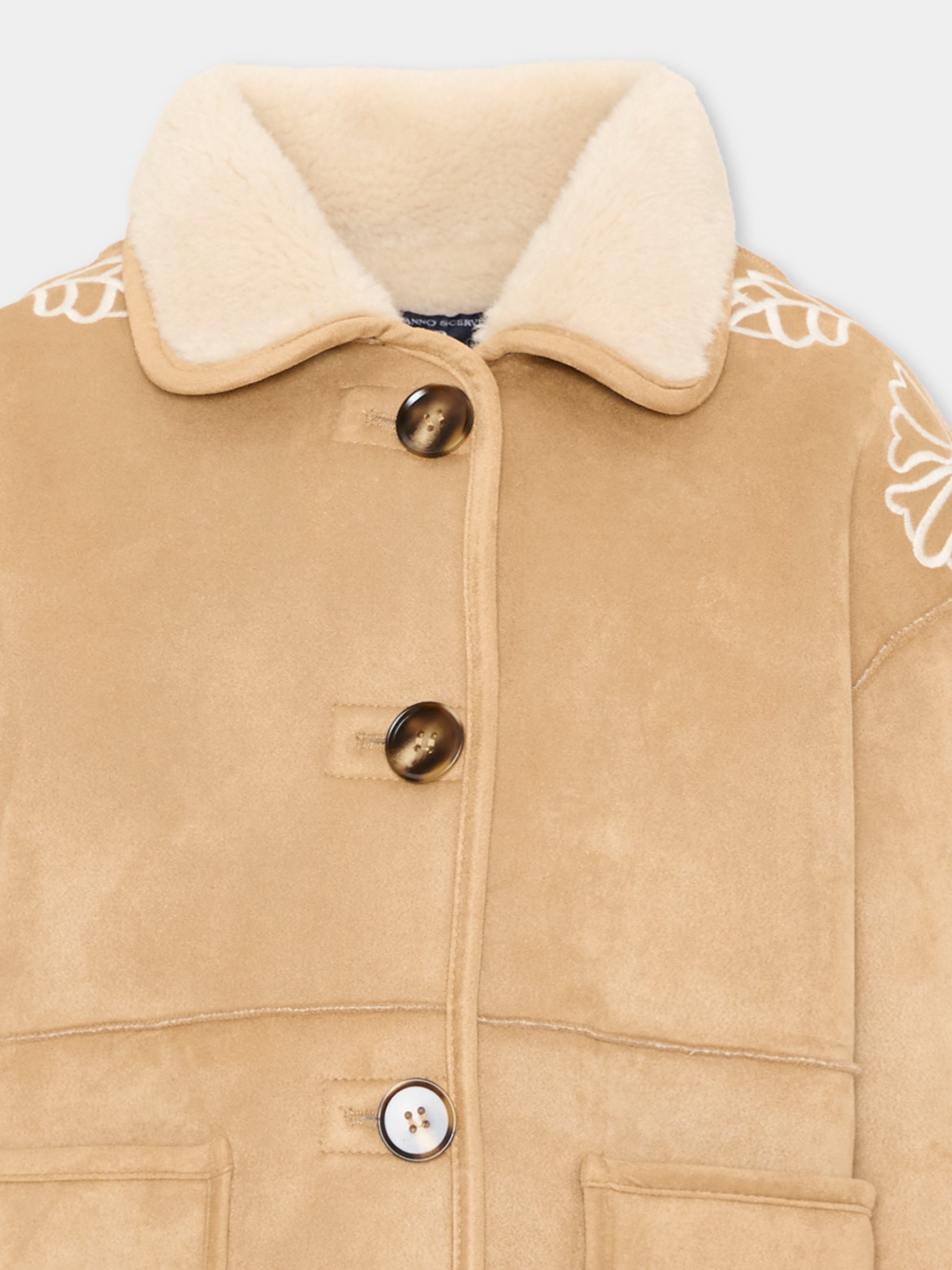 Ecopelliccia beige per bambina con ricami,Ermanno Scervino Junior,Z9H103 8093 0003