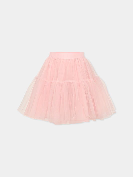 Gonna elegante rosa in tulle per bambina con logo,Monnalisa,17HGON T9945 0066