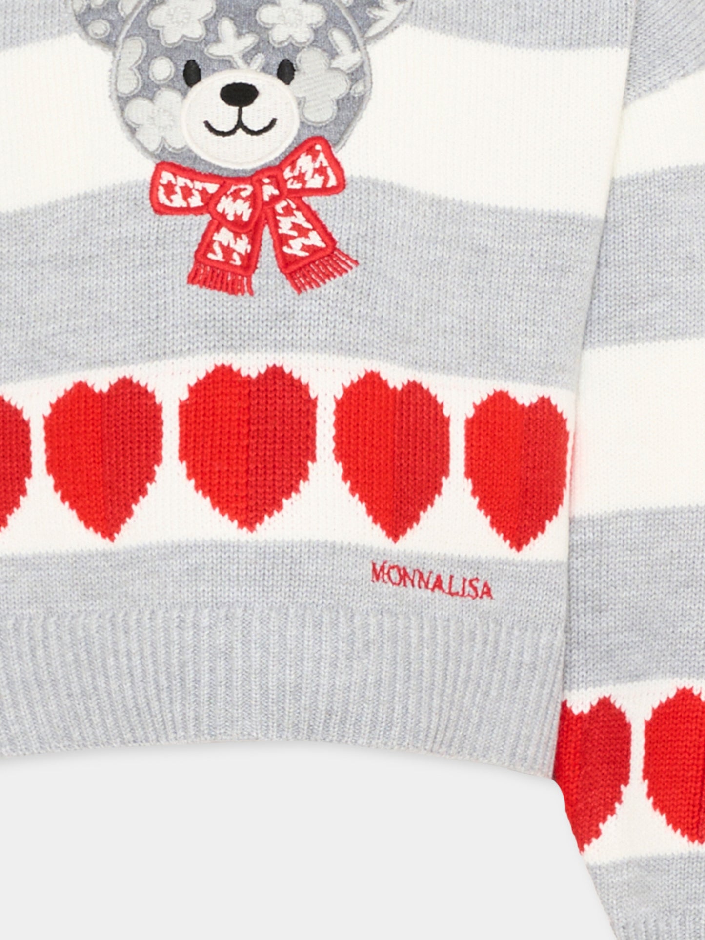 Maglione grigio per bambina con orsetto,Monnalisa,19H606 8062 0132