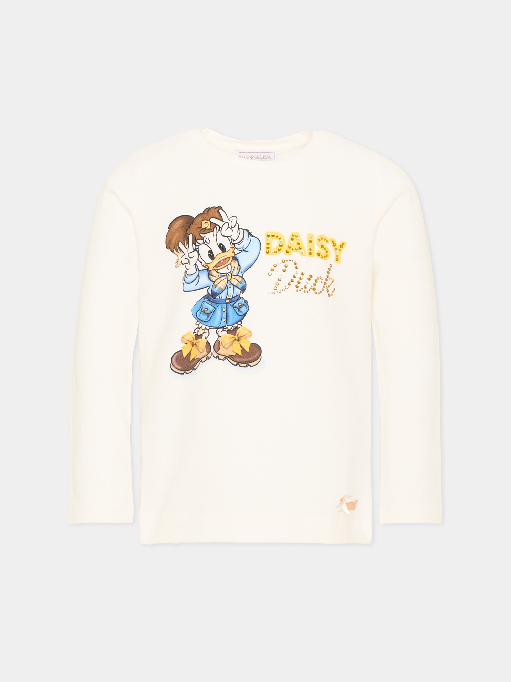 T-Shirt avorio per bambina con Daisy Duck,Monnalisa,11H622 8201 0156