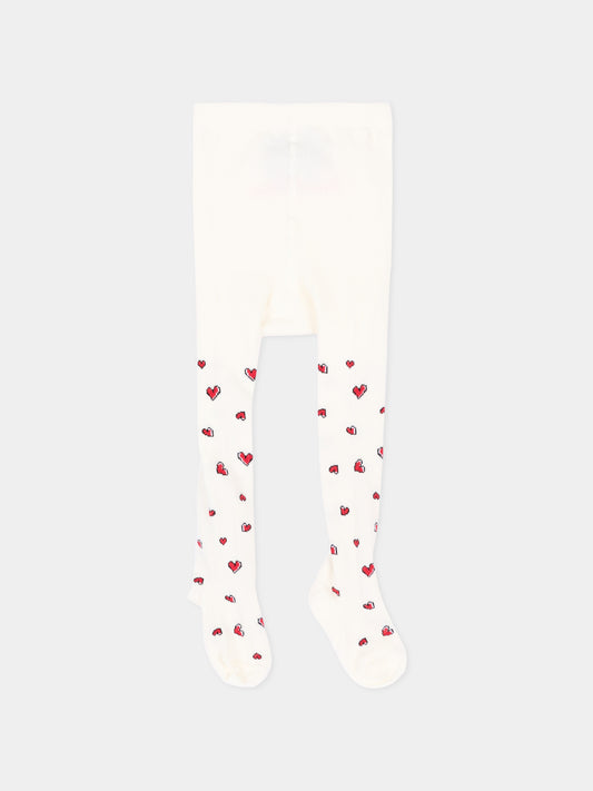 Collant avorio per neonata con cuori,Monnalisa,39H009 8082 0143