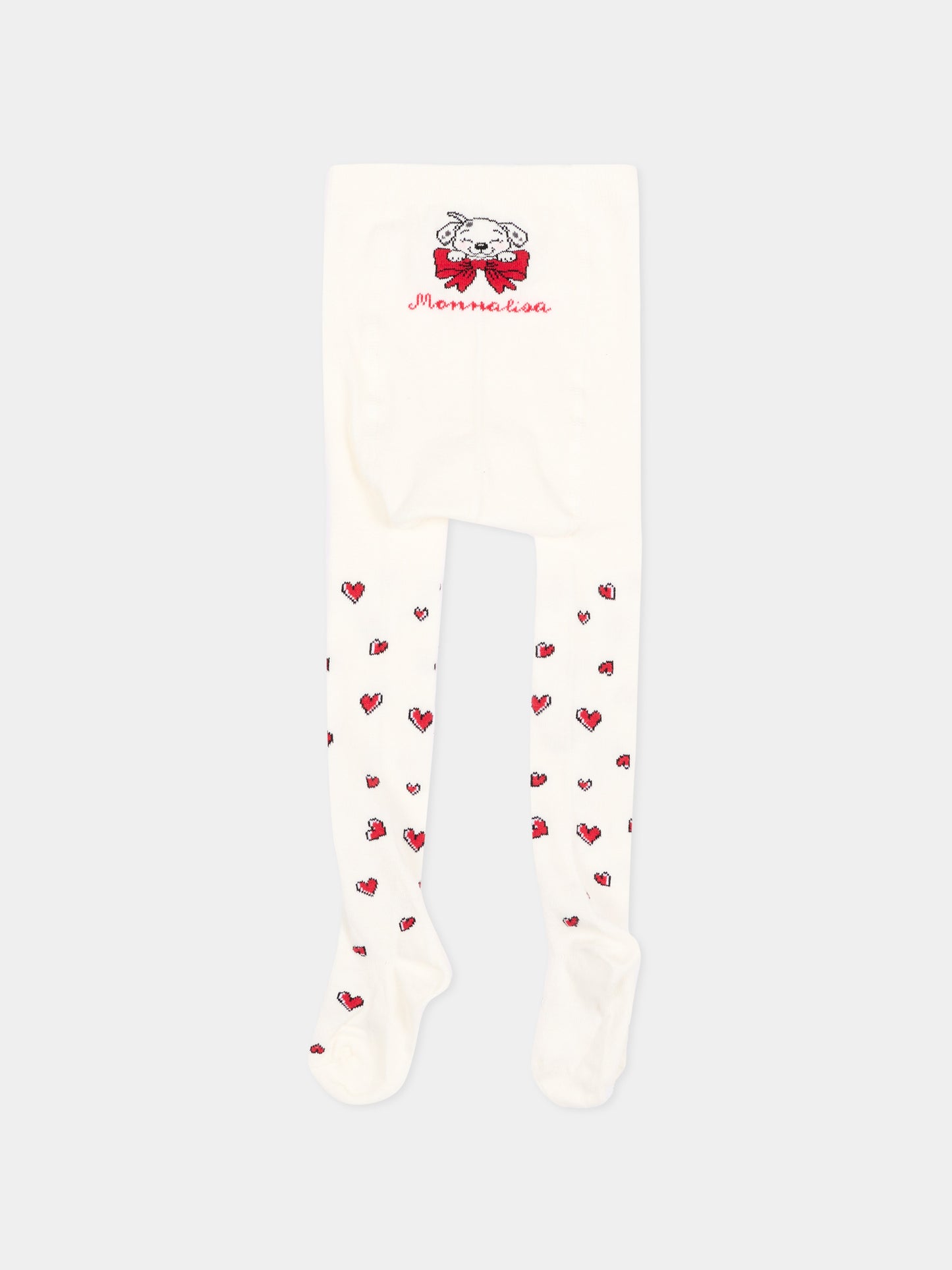 Collant avorio per neonata con cuori,Monnalisa,39H009 8082 0143