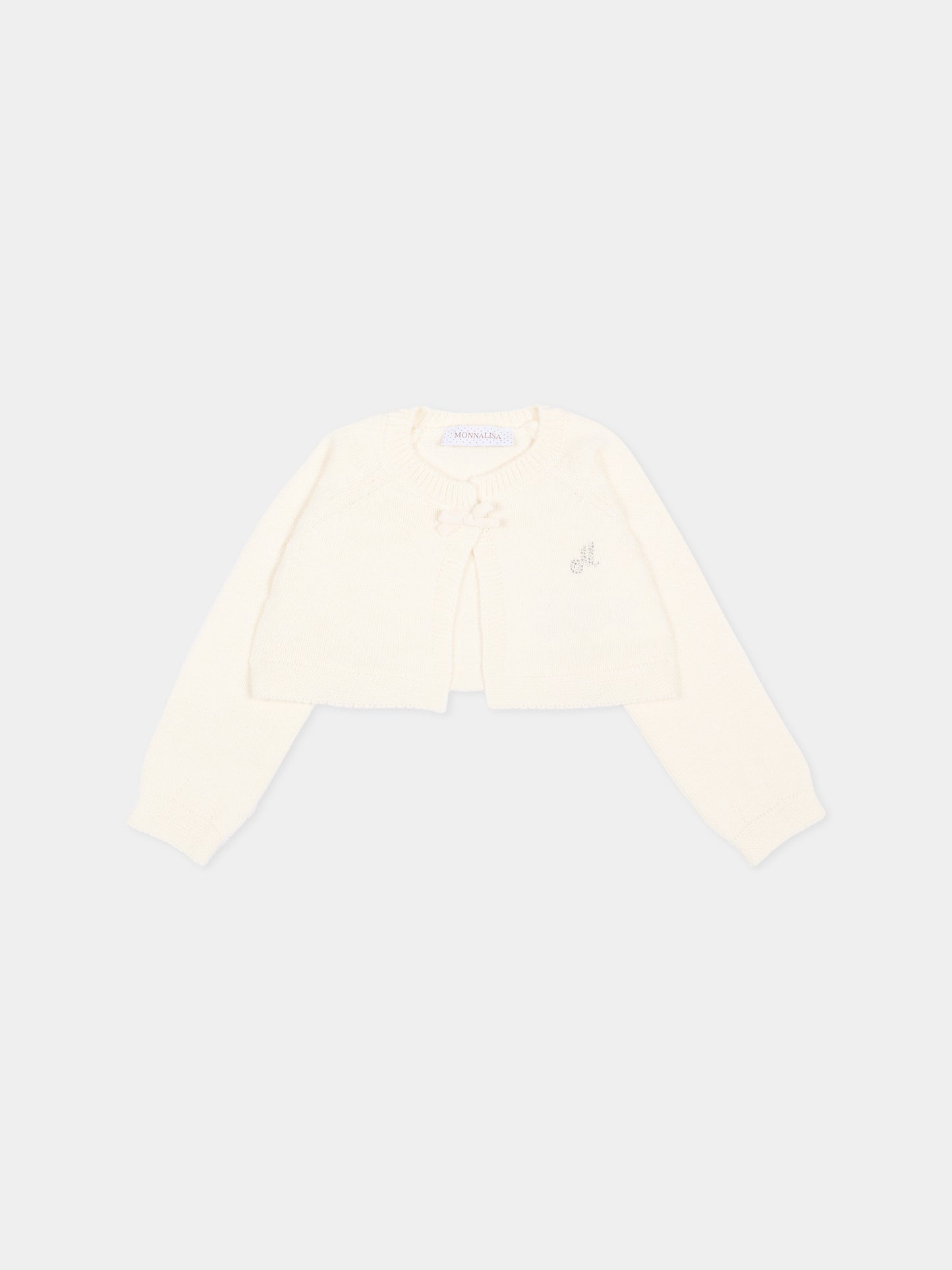 Cardigan avorio per neonata con logo,Monnalisa,73H801 8060 0001