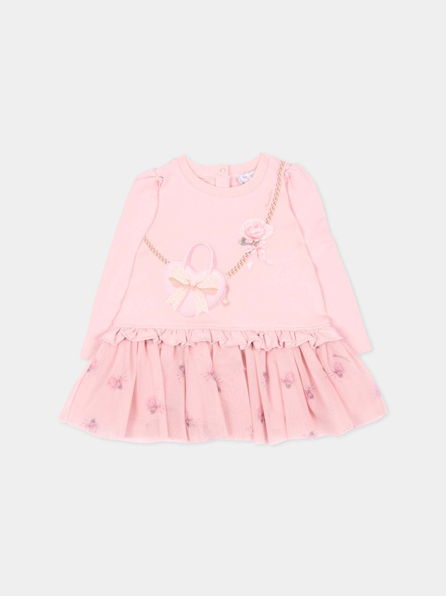 Vestito rosa per neonata con tulle floreale,Monnalisa,39H901 8006 094F
