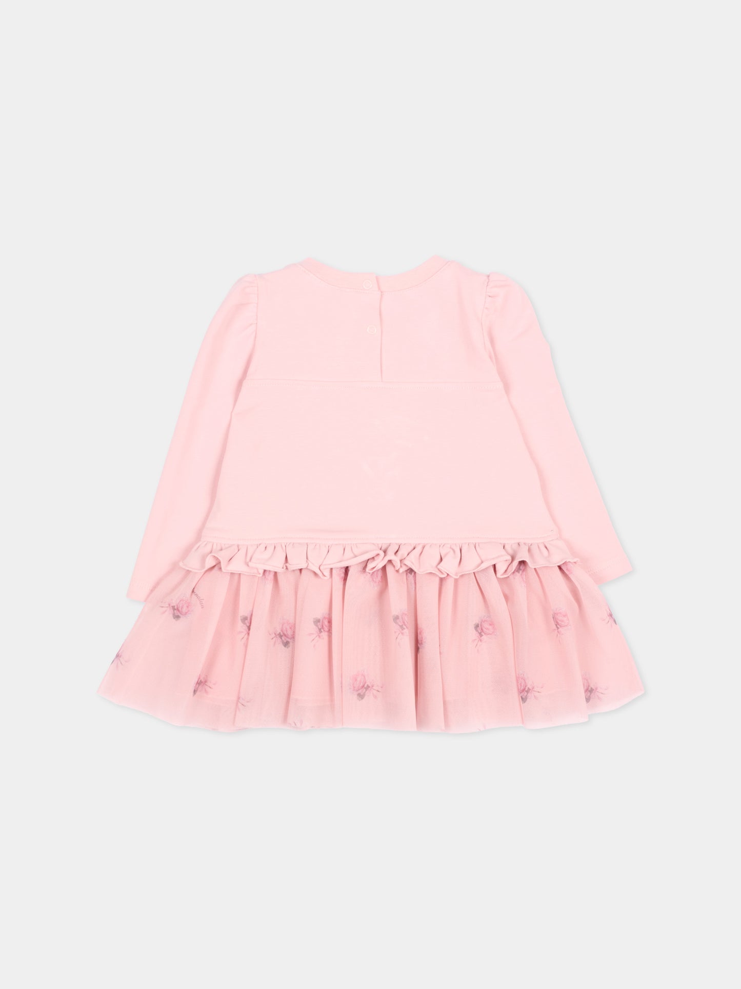 Vestito rosa per neonata con tulle floreale,Monnalisa,39H901 8006 094F