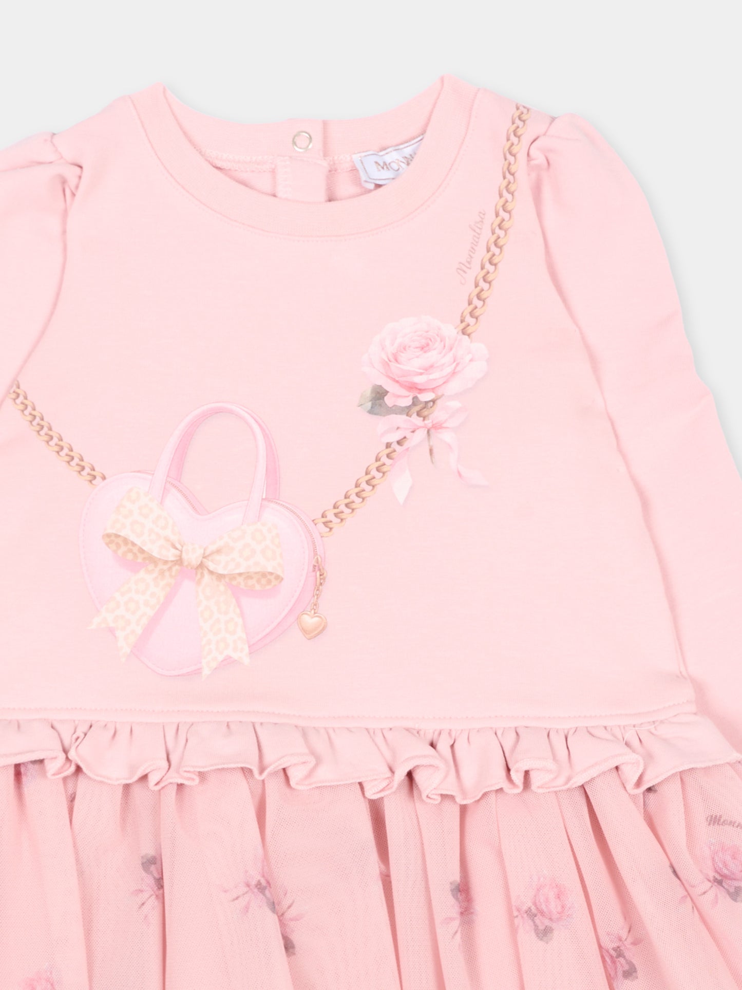 Vestito rosa per neonata con tulle floreale,Monnalisa,39H901 8006 094F