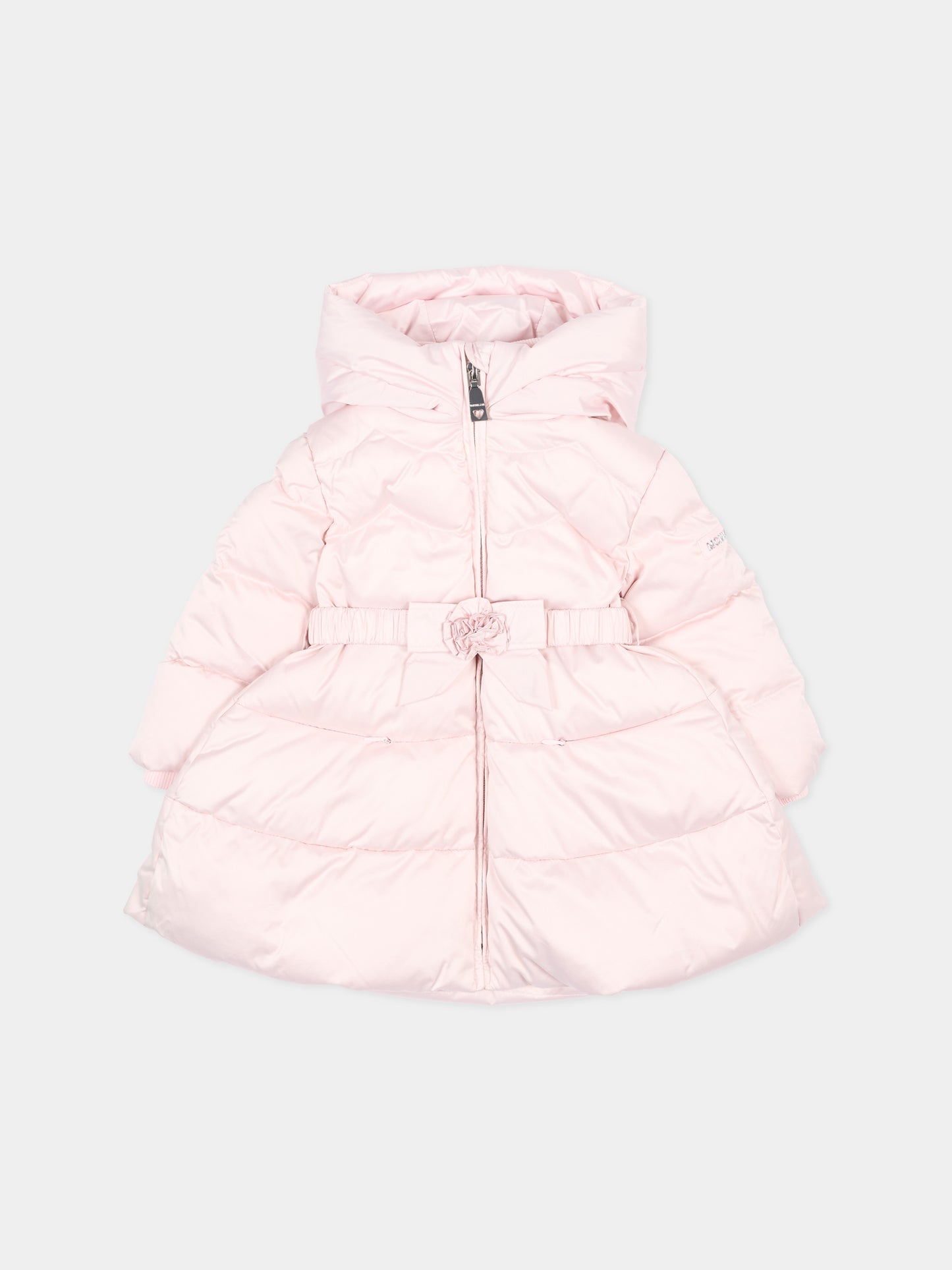 Piumino rosa per neonata con cintura,Monnalisa,37H102 8026 0013