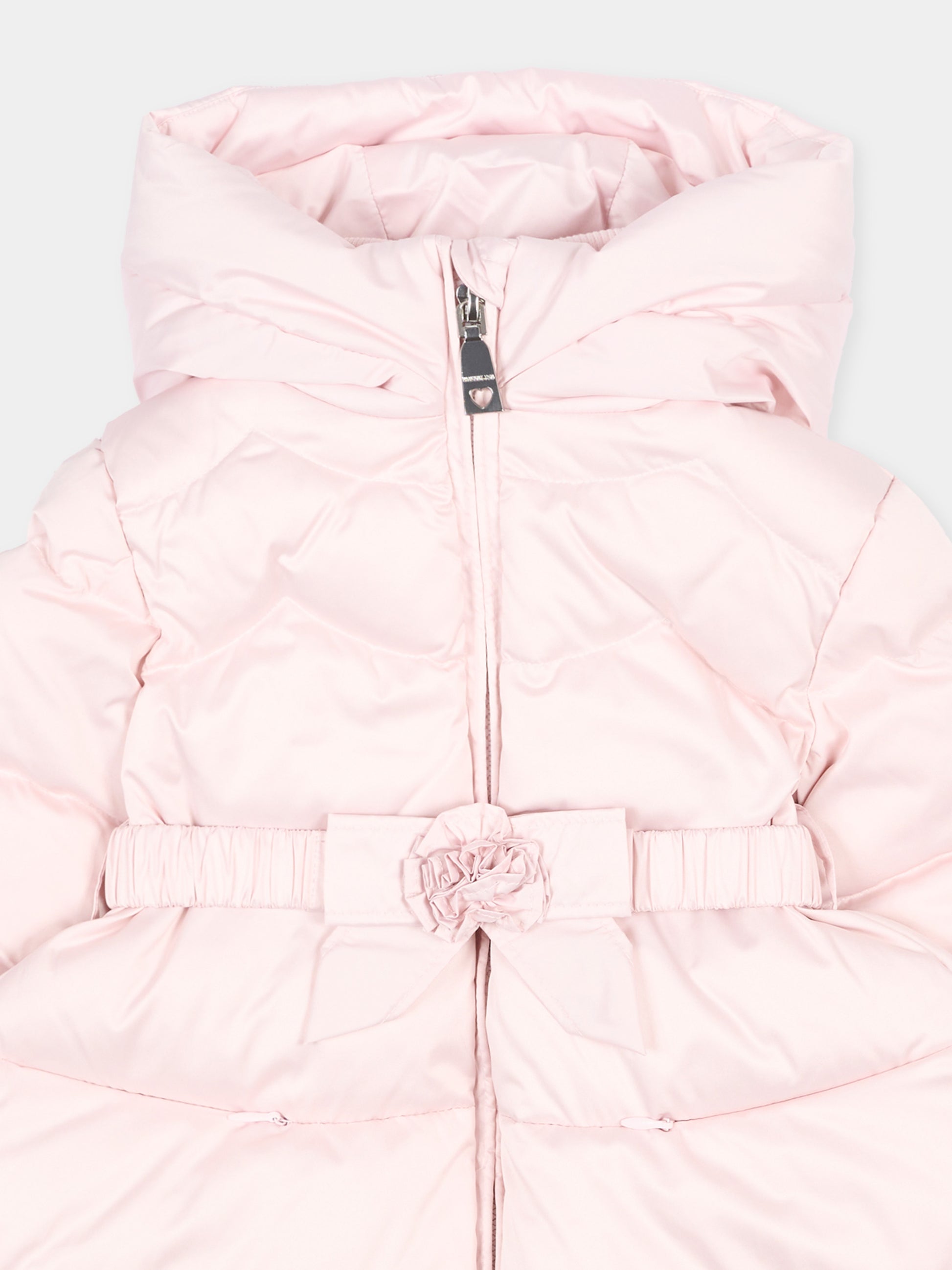 Piumino rosa per neonata con cintura,Monnalisa,37H102 8026 0013