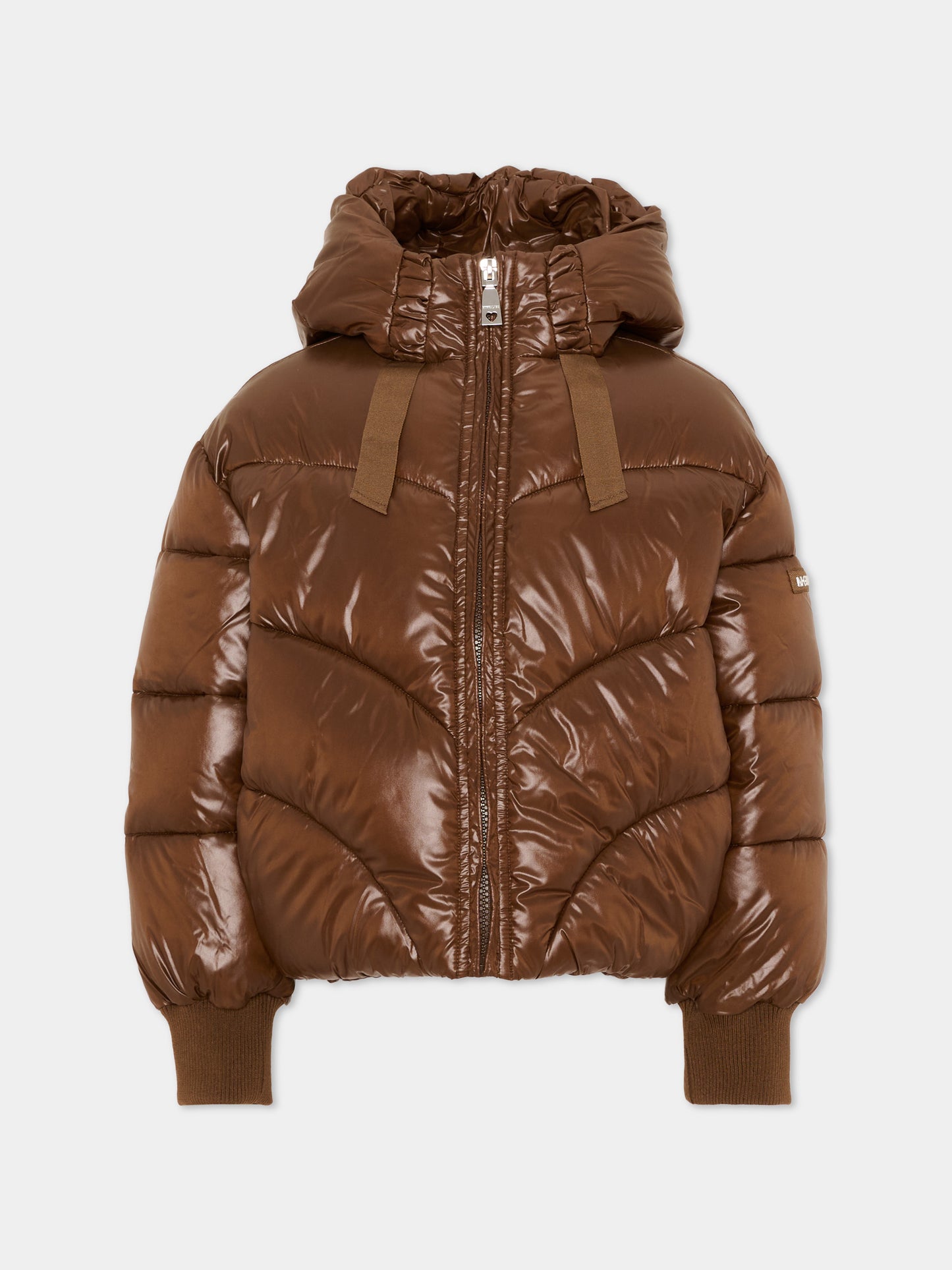 Piumino marrone per bambina con logo,Monnalisa,17H107 8022 0006