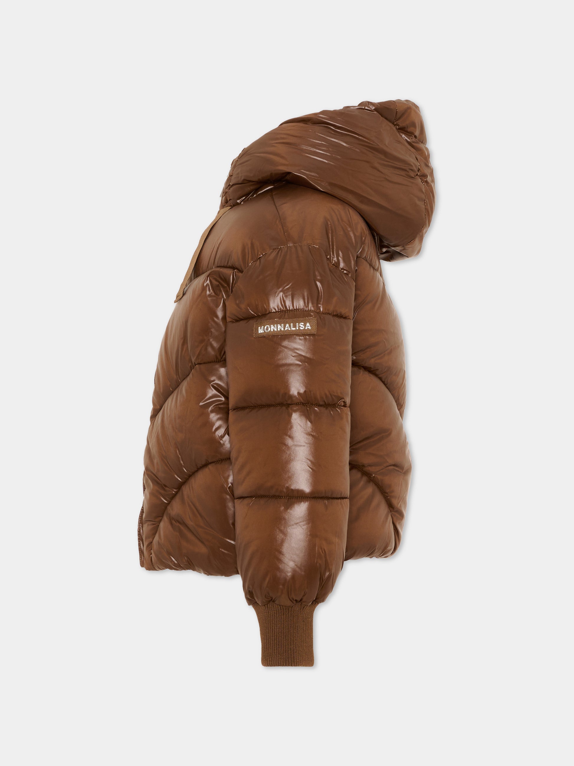Piumino marrone per bambina con logo,Monnalisa,17H107 8022 0006