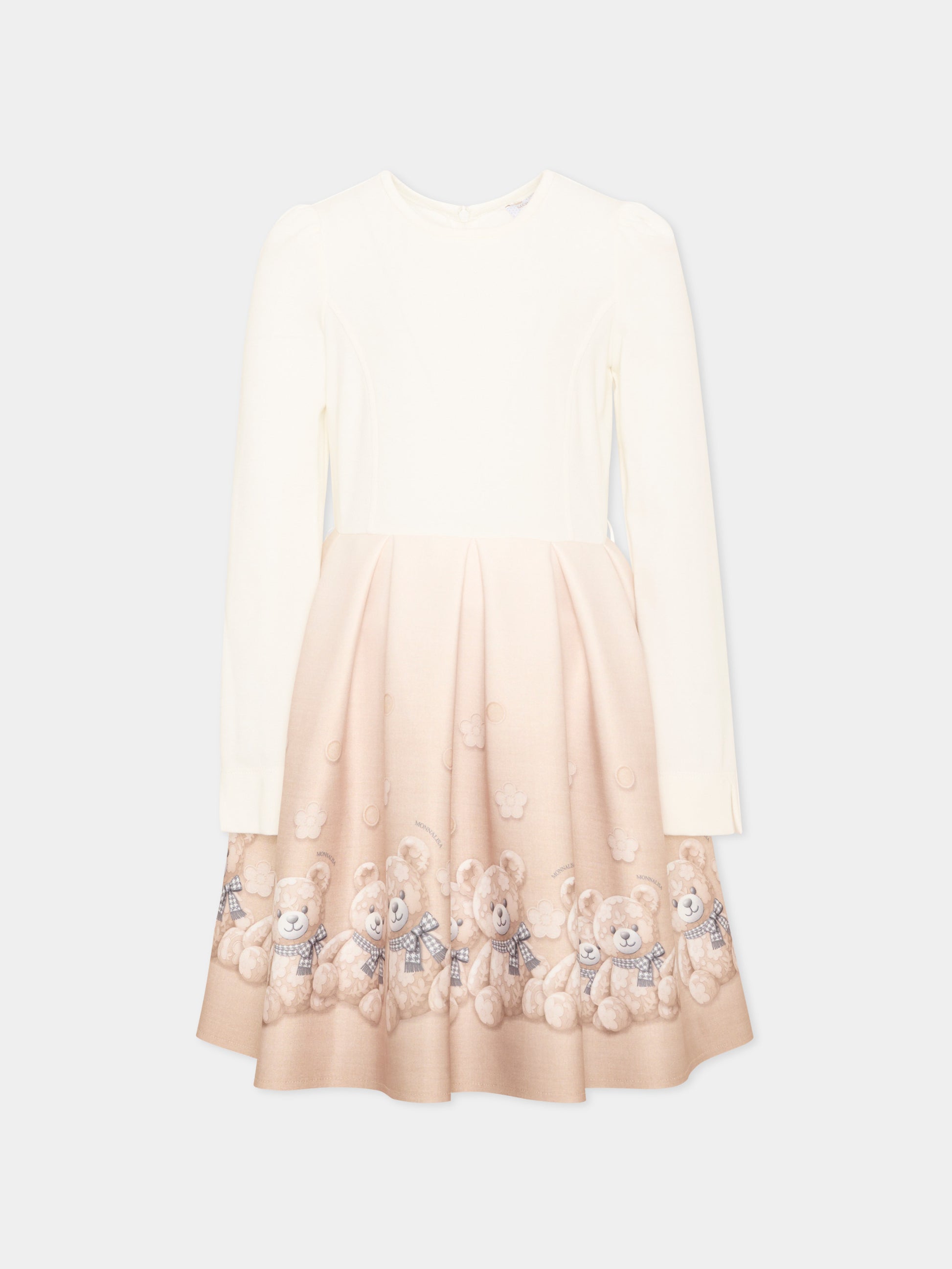 Abito elegante avorio per bambina con orsetti,Monnalisa,11H909 8669 0003