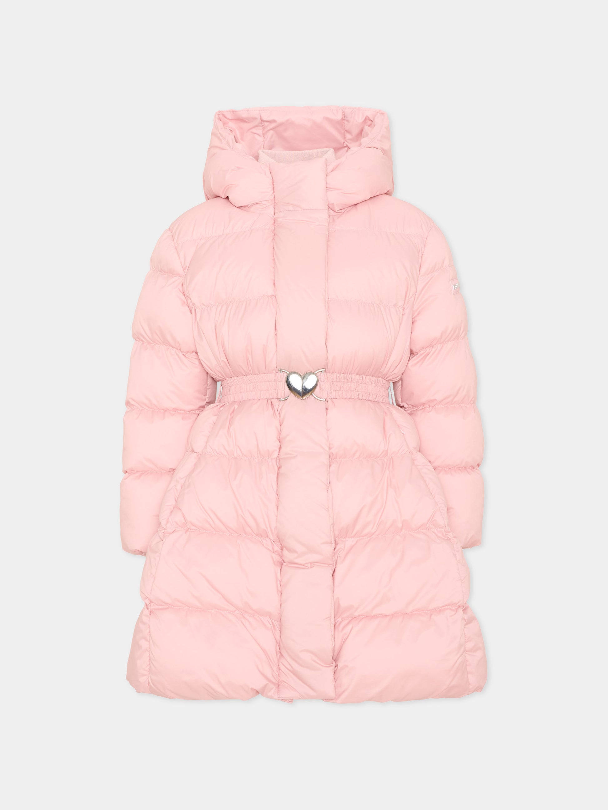 Piumino rosa per bambina con cintura,Monnalisa,17H100 8020 0094