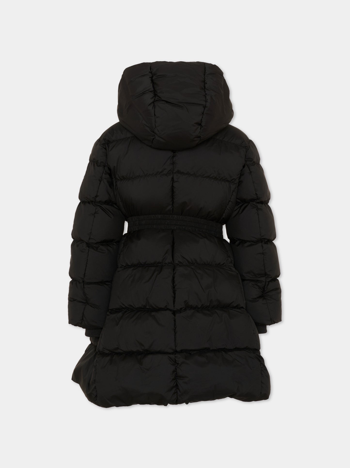 Piumino nero per bambina con cintura,Monnalisa,17H100 8020 0050