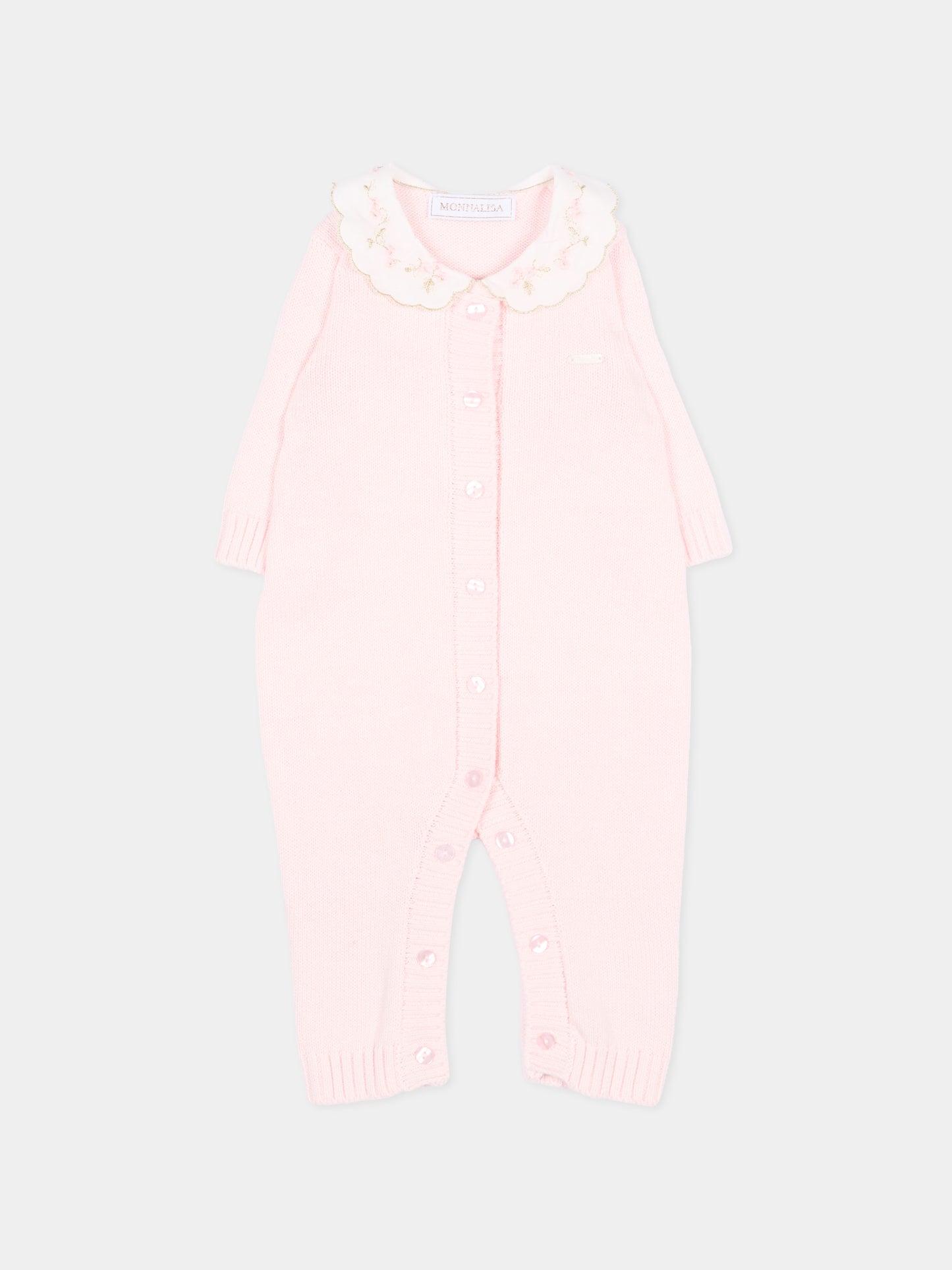 Tutina rosa per neonata con colletto ricamato,Monnalisa,35H202 8060 0091