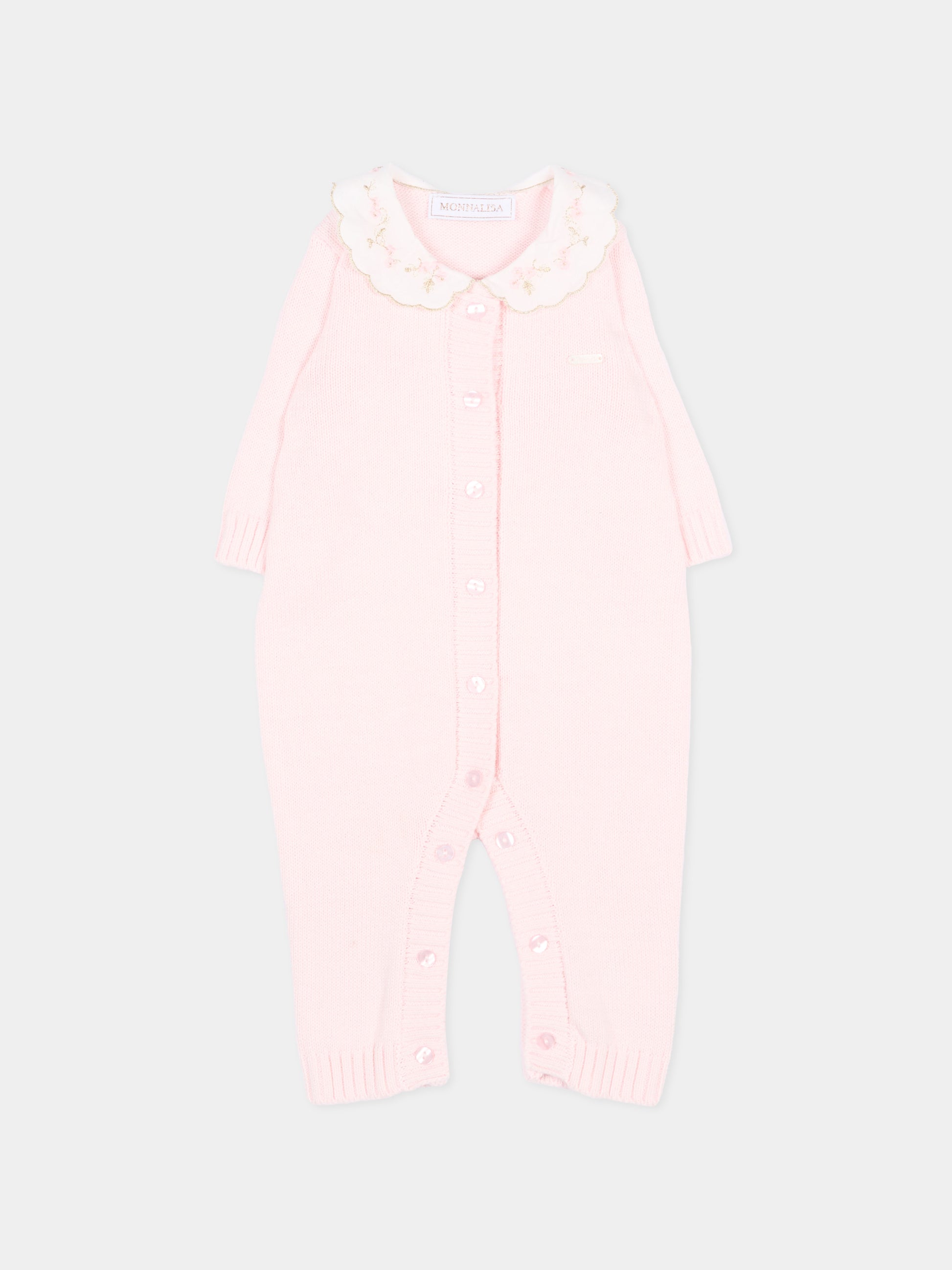 Tutina rosa per neonata con colletto ricamato,Monnalisa,35H202 8060 0091