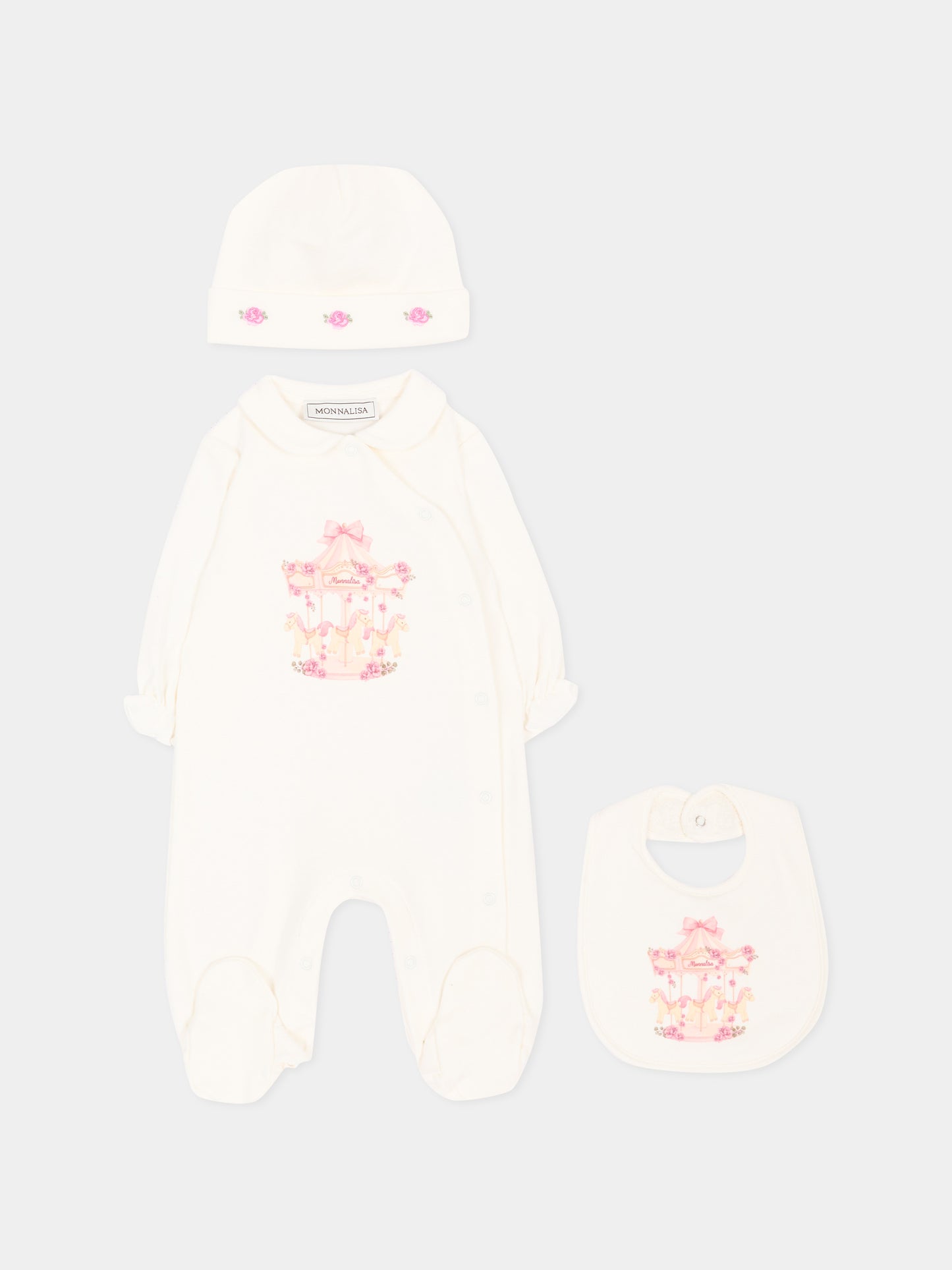 Set tutina avorio per neonata con giostra,Monnalisa,35H509 8000 0001