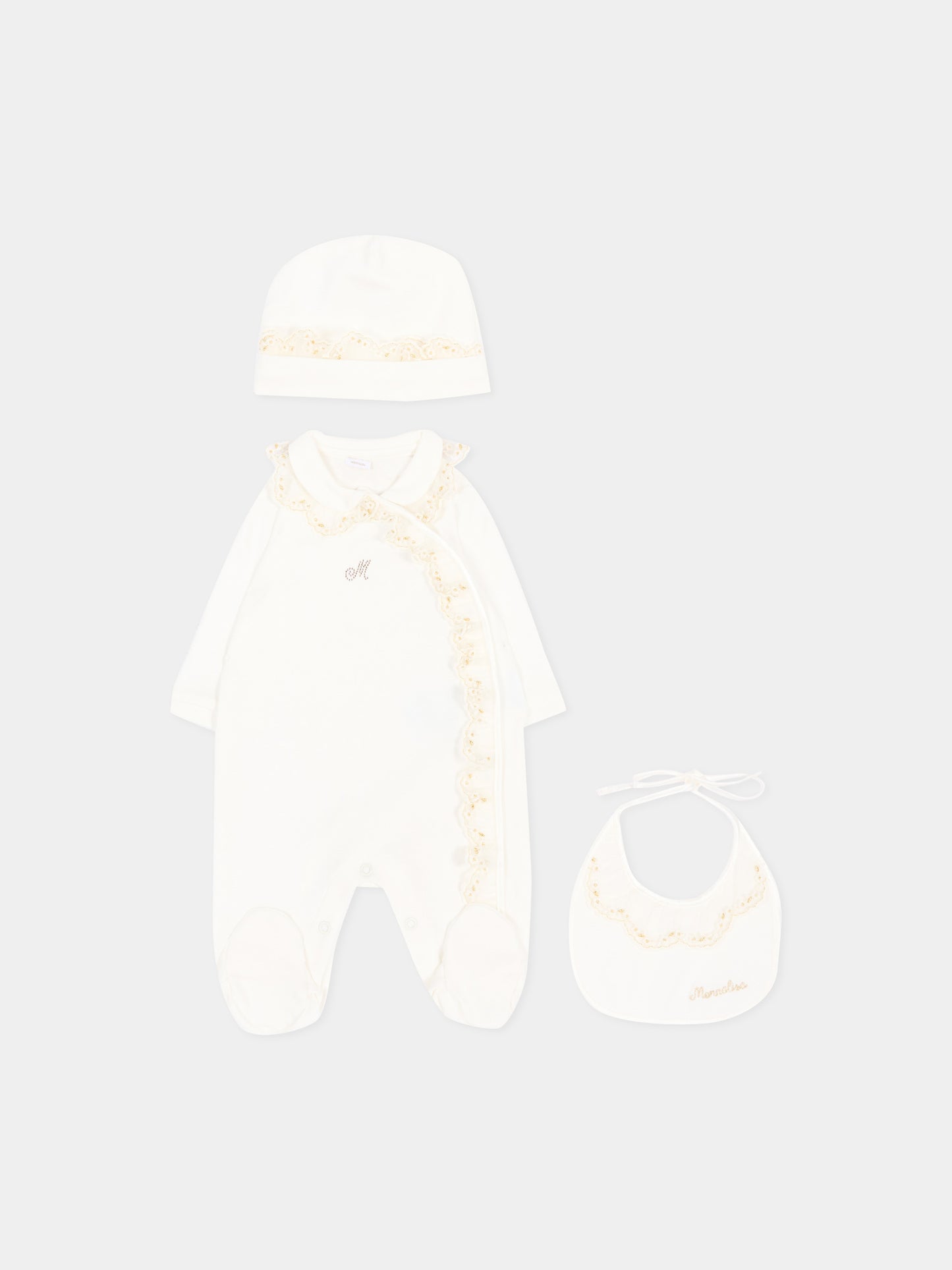 Set tutina avorio per neonata con pizzo,Monnalisa,35H503 8070 0001