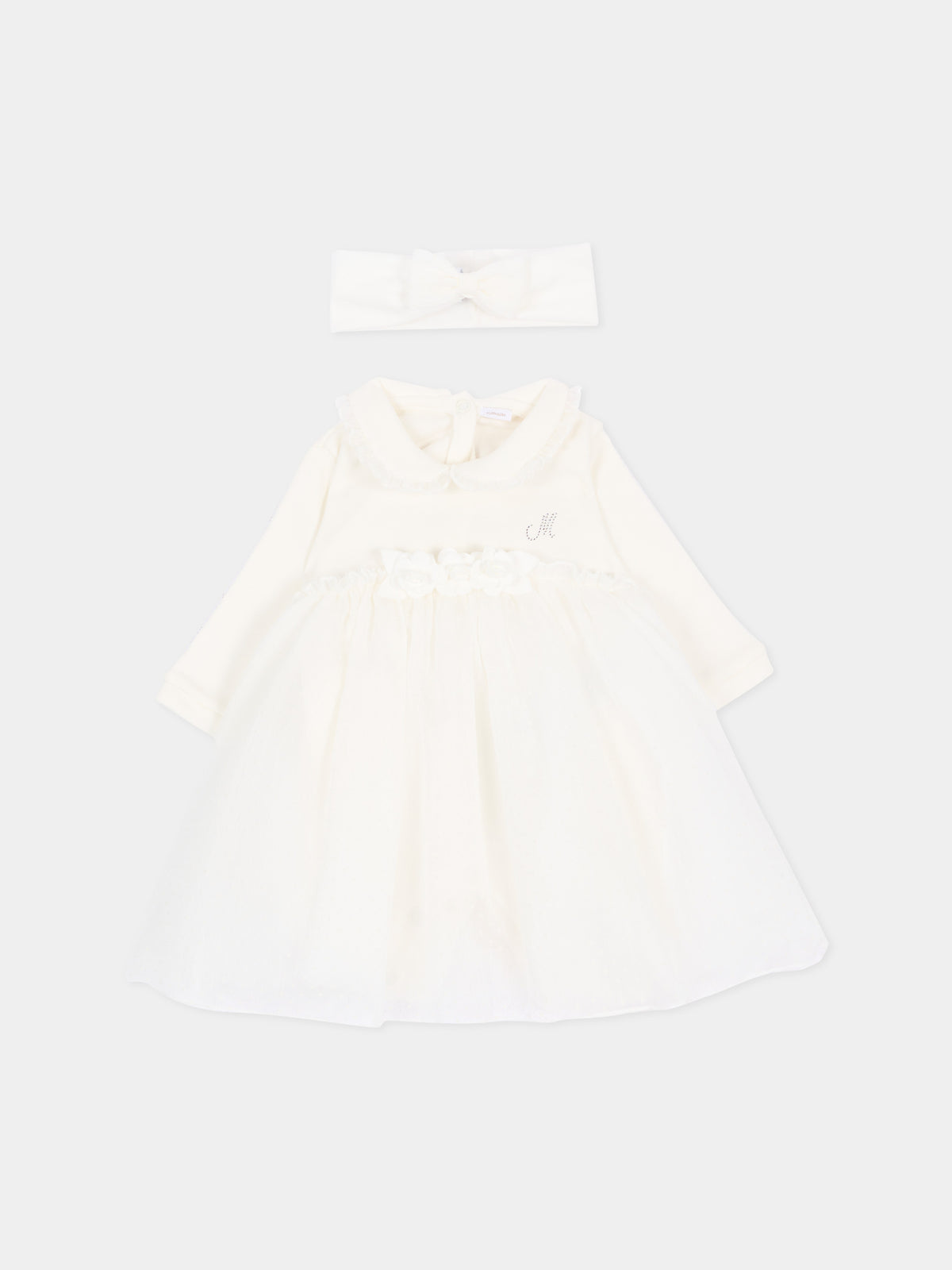 Abito elegante avorio per neonata con logo,Monnalisa,35H201 8070 0001