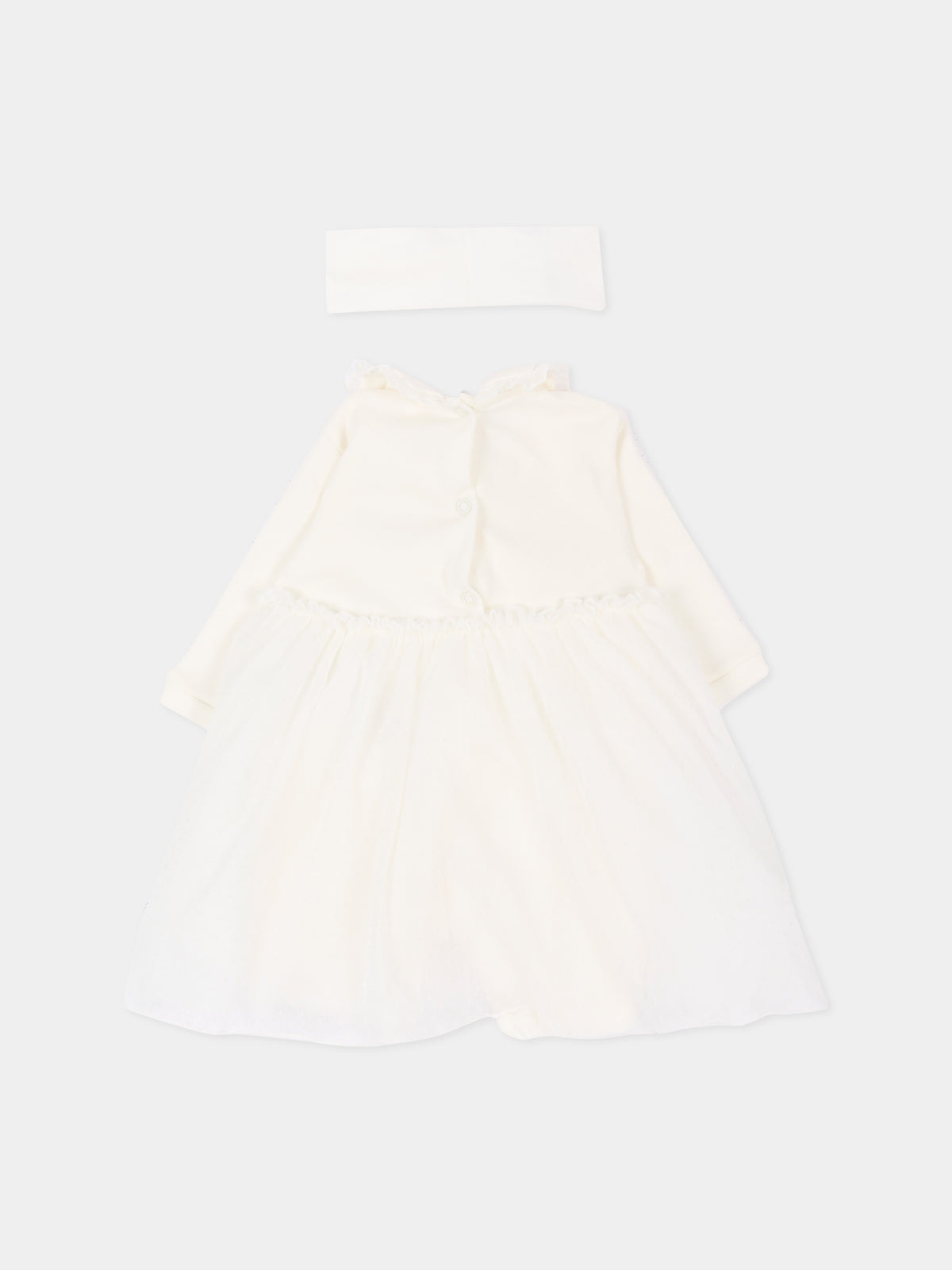 Abito elegante avorio per neonata con logo,Monnalisa,35H201 8070 0001