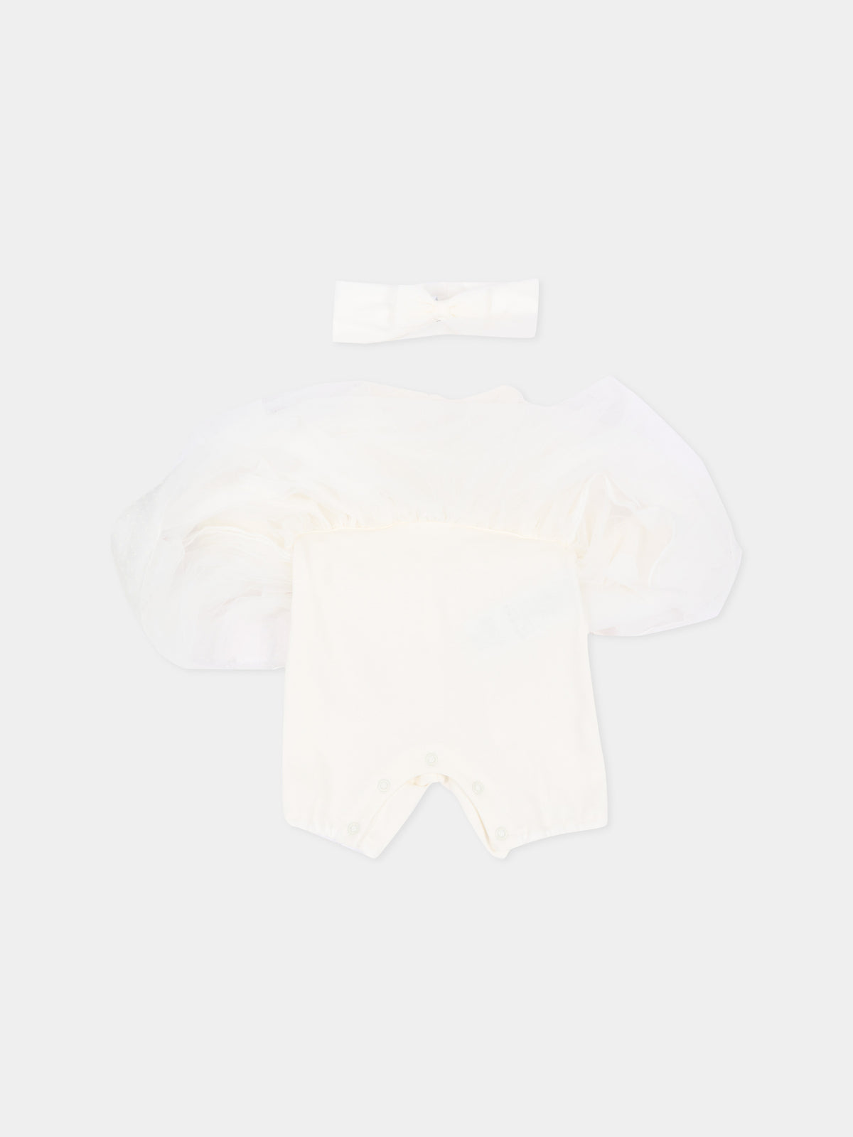 Abito elegante avorio per neonata con logo,Monnalisa,35H201 8070 0001