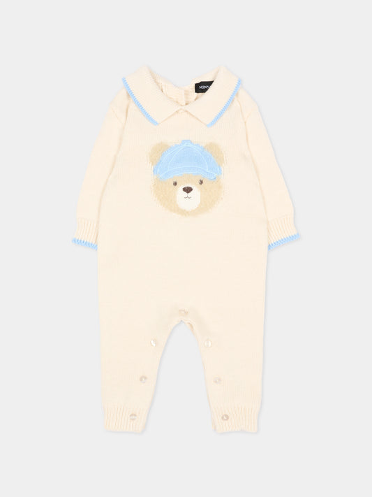 Tutina beige per neonato con orsetto,Monnalisa,22H202 8060 029F