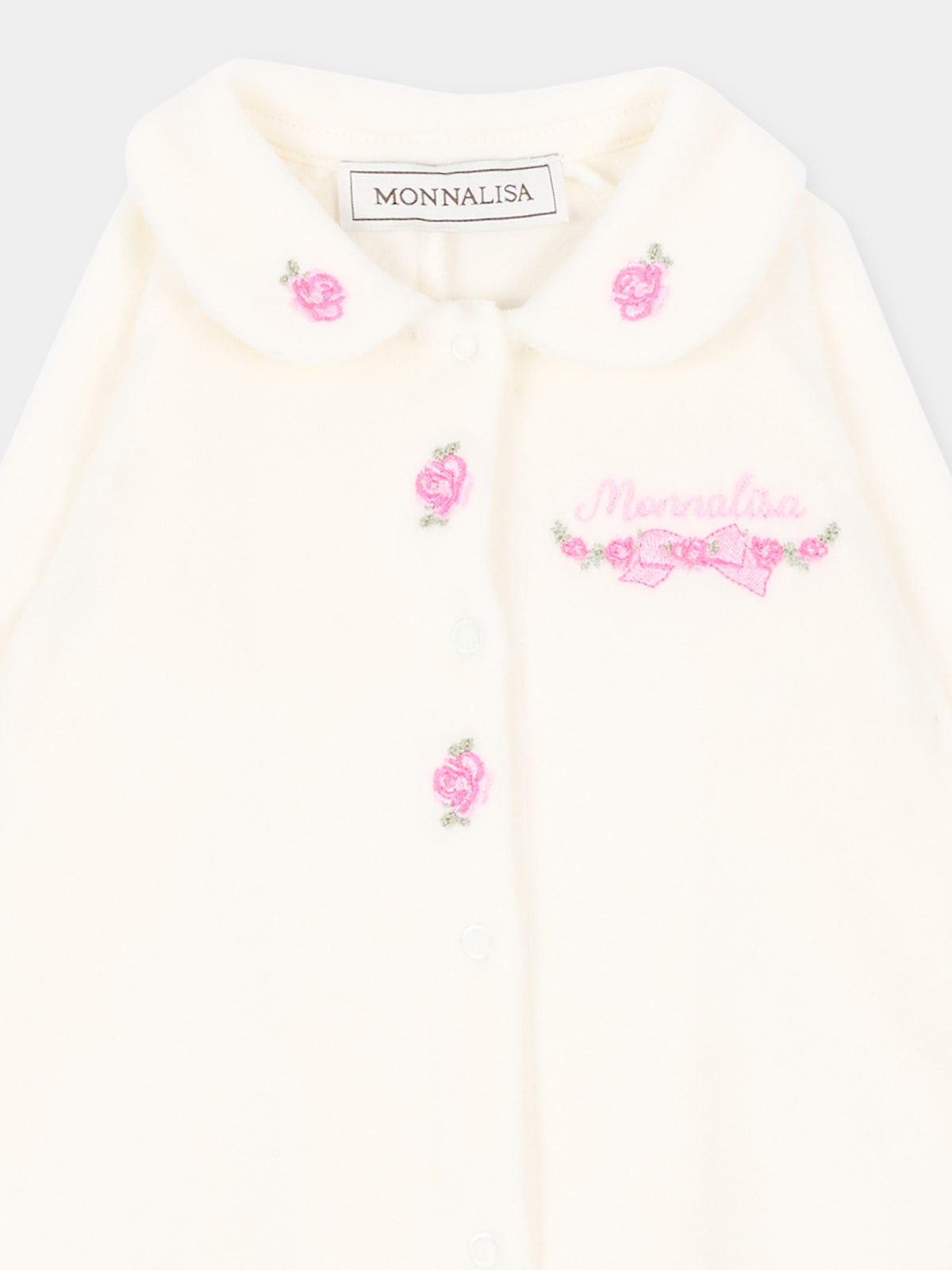 Tutina avorio per neonata in ciniglia con rose,Monnalisa,35H204 8003 0001