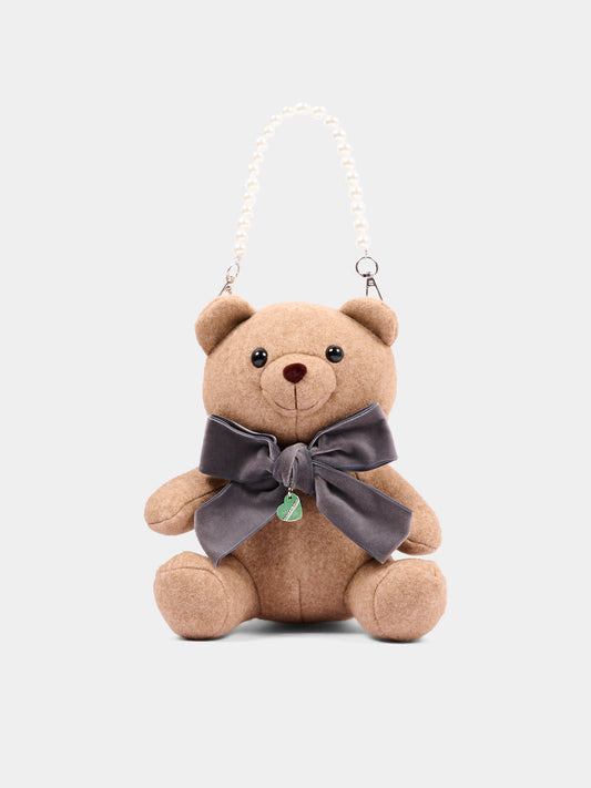 Borsa casual beige per bambina a orsetto,Monnalisa,19H003 8059 0003