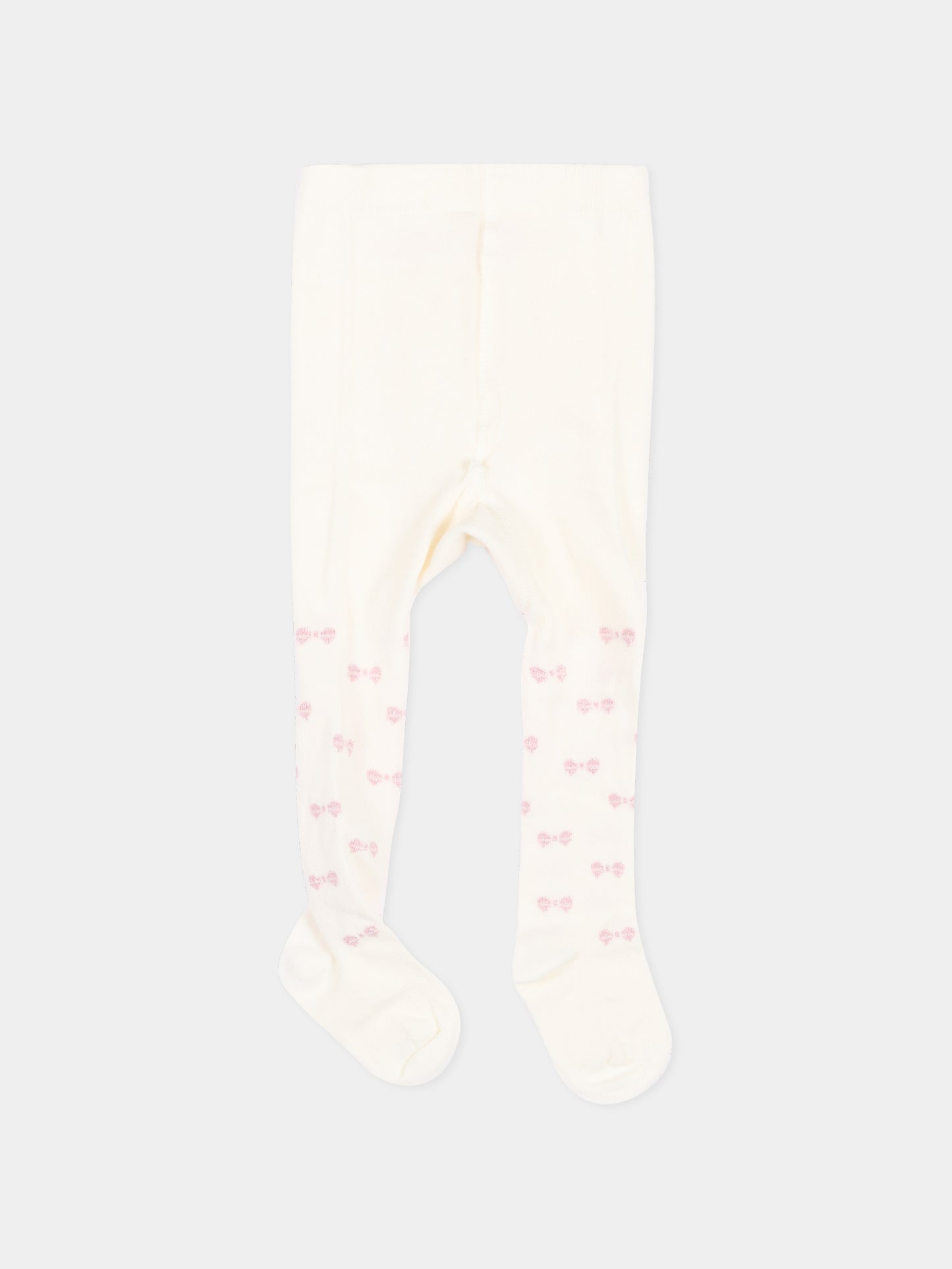 Collant avorio per neonata  con fiocchi,Monnalisa,73H006 8082 0191