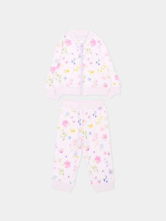 Completo sportivo rosa per neonata con fiori,Monnalisa,39H502NP 8039 0063