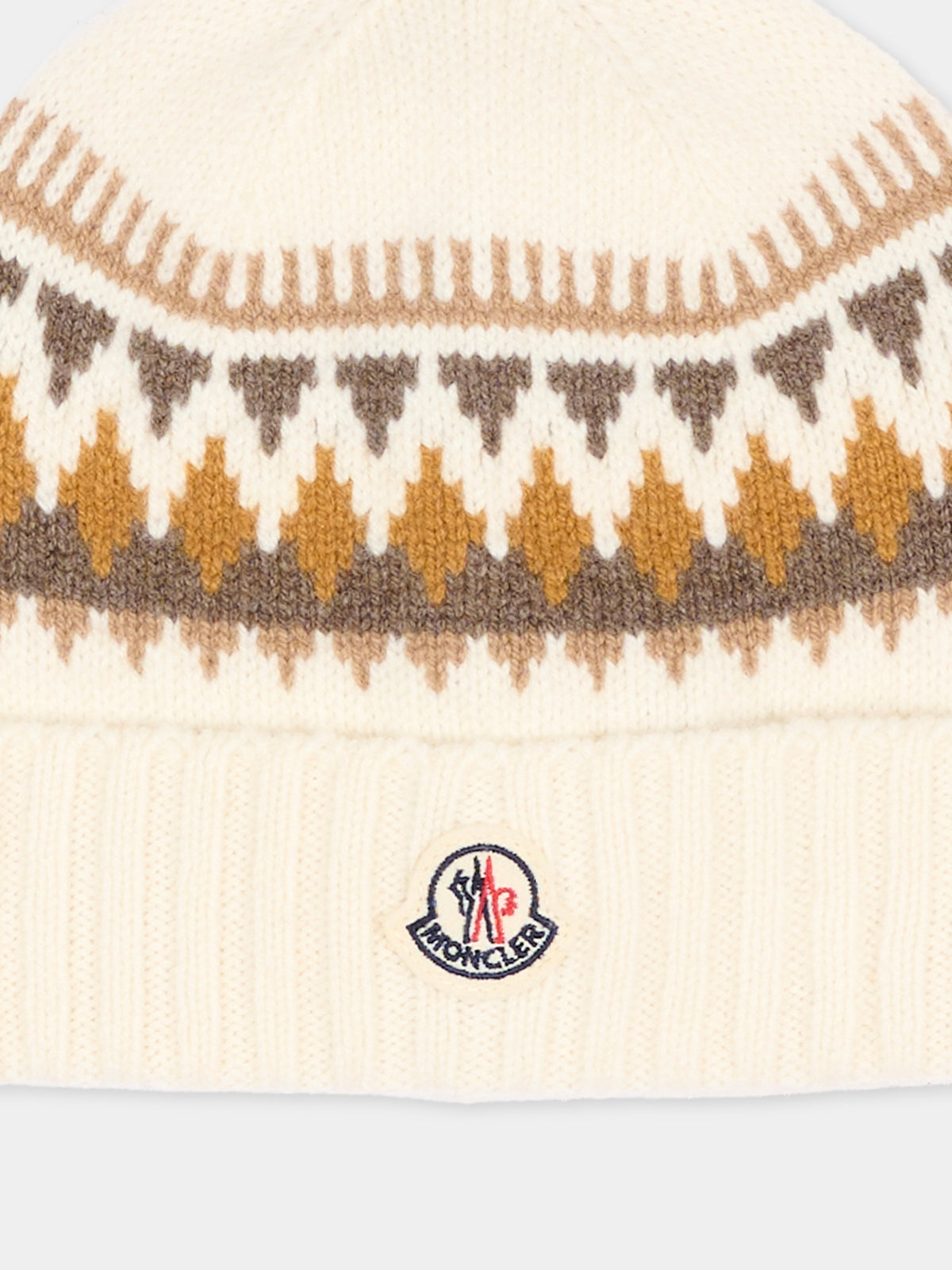 Berretto avorio per neonato con logo,Moncler Kids,L2951 3B00009 M4281 034