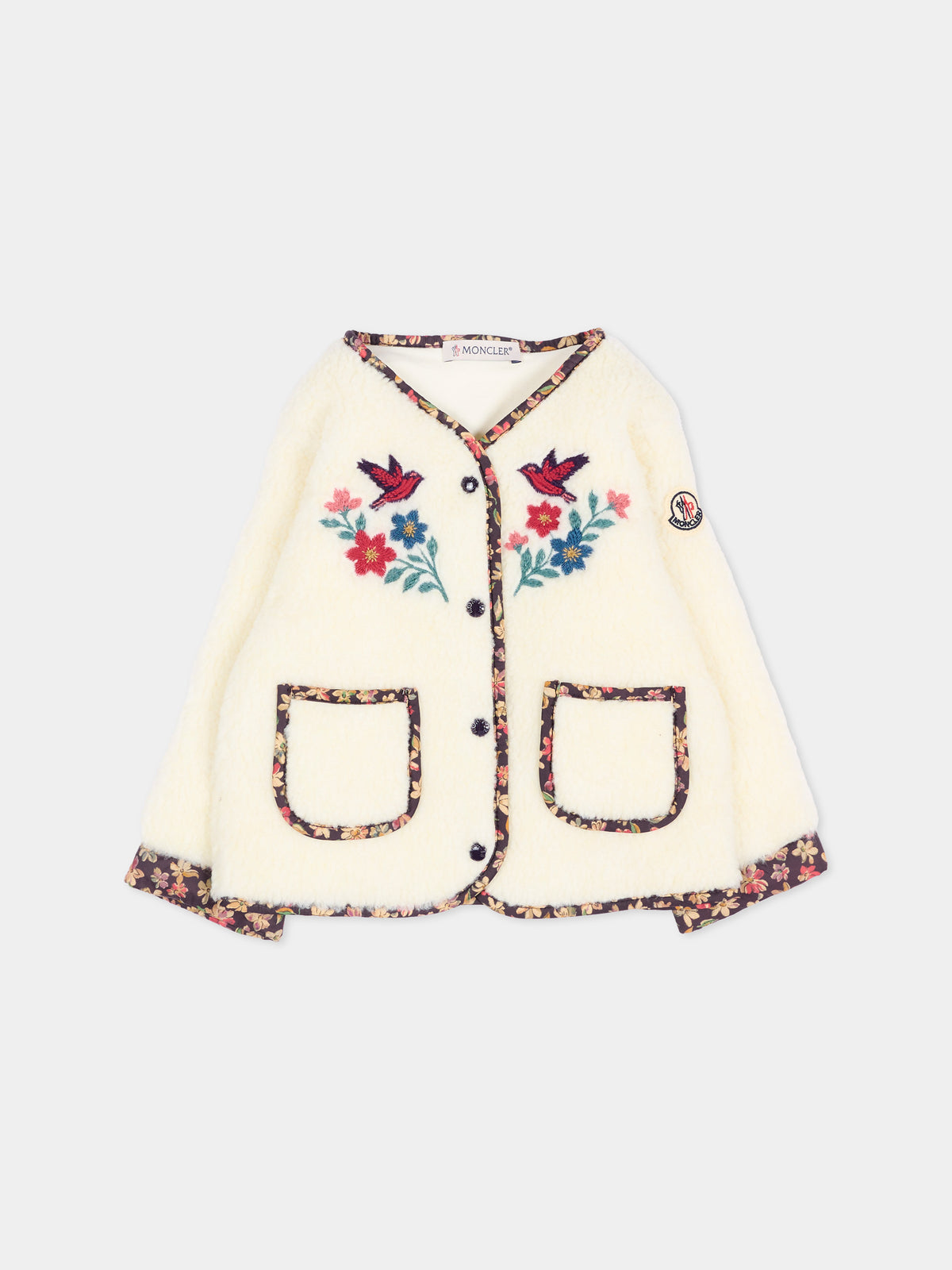 Ecopelliccia avorio per neonata con ricami,Moncler Kids,L2951 8G00006 809J0 04B