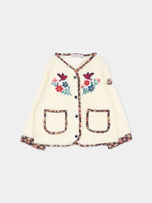 Ecopelliccia avorio per neonata con ricami,Moncler Kids,L2951 8G00006 809J0 04B