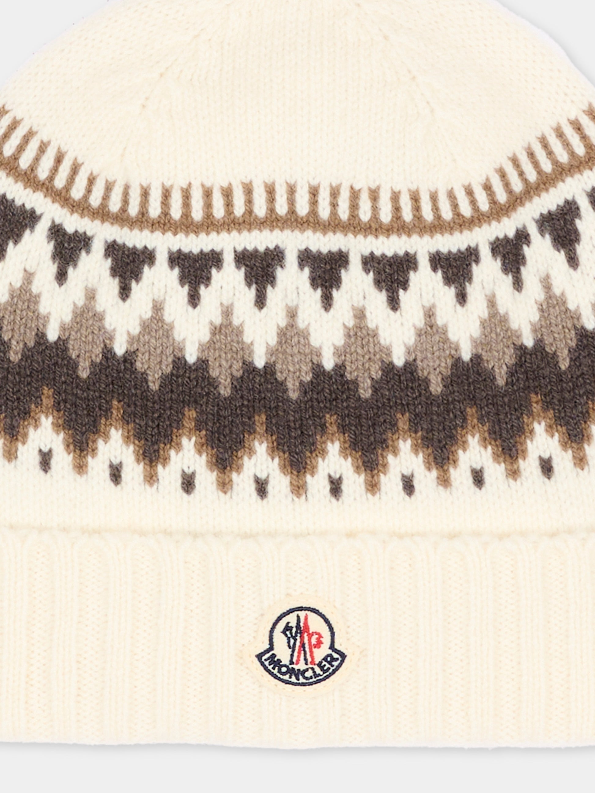 Berretto avorio per bambino jacquard,Moncler Kids,L2954 3B00011 M1241 034