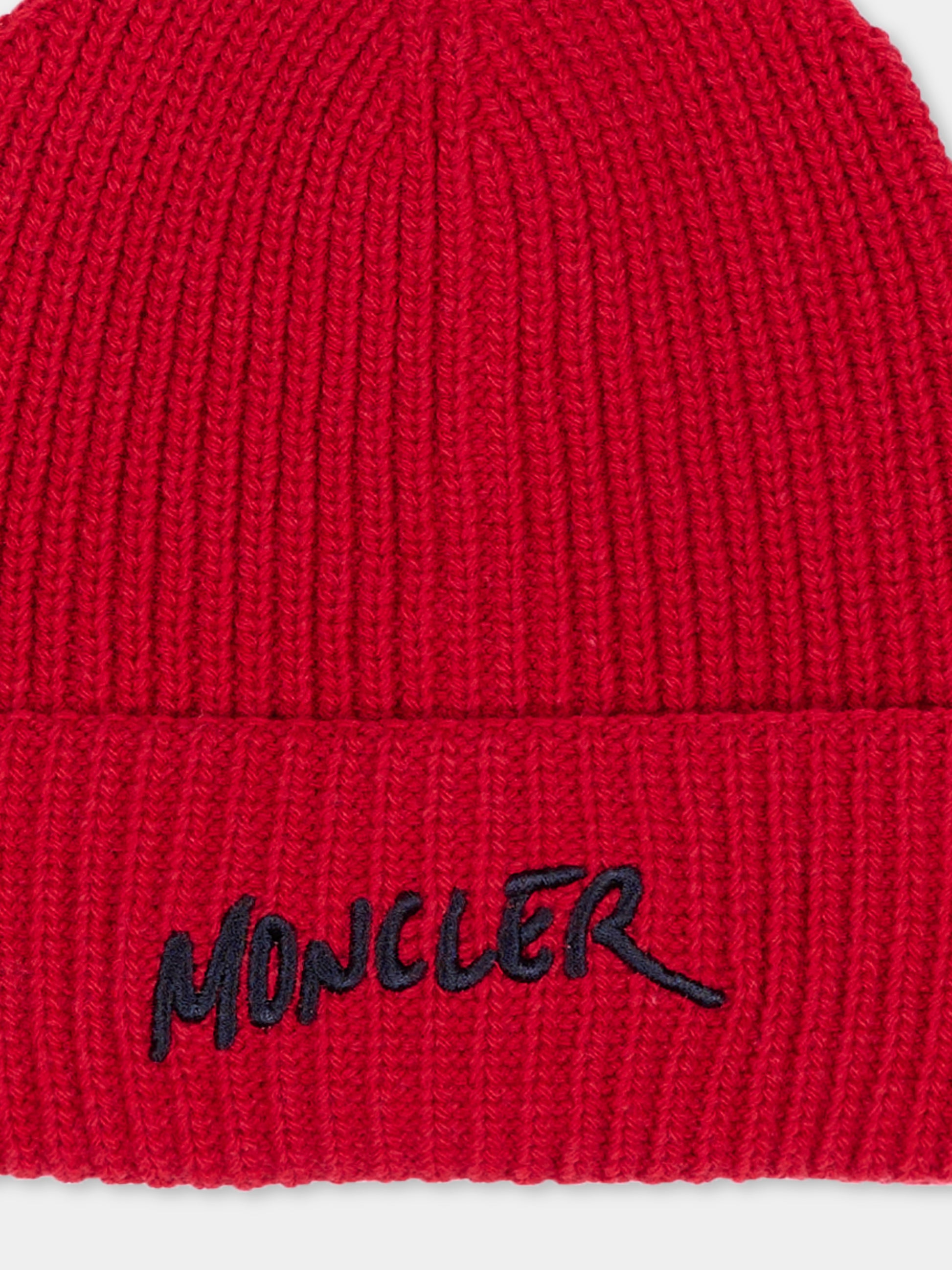 Berretto rosso per bambino con logo,Moncler Kids,L2954 3B00016 M4281 456