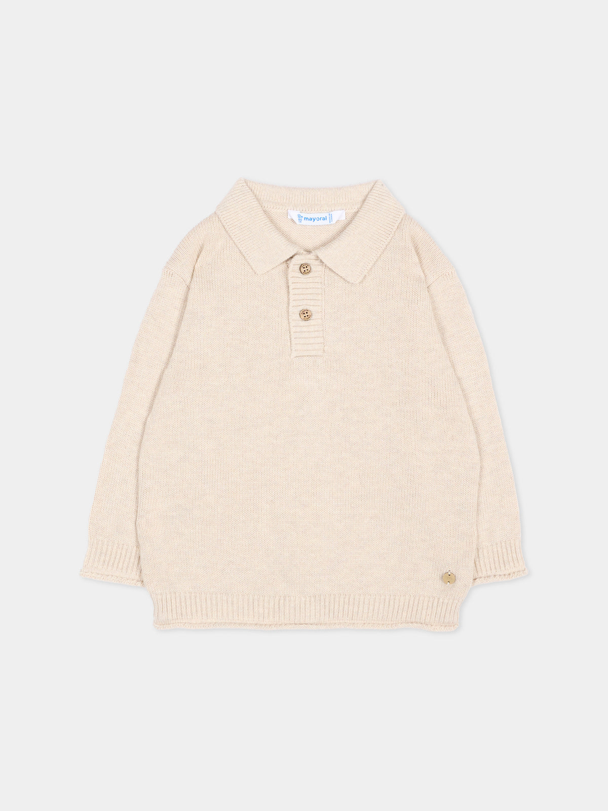 Polo beige per neonato in maglia,Mayoral,2376 064