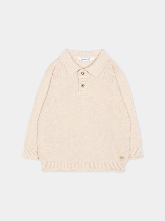 Polo beige per neonato in maglia,Mayoral,2376 064