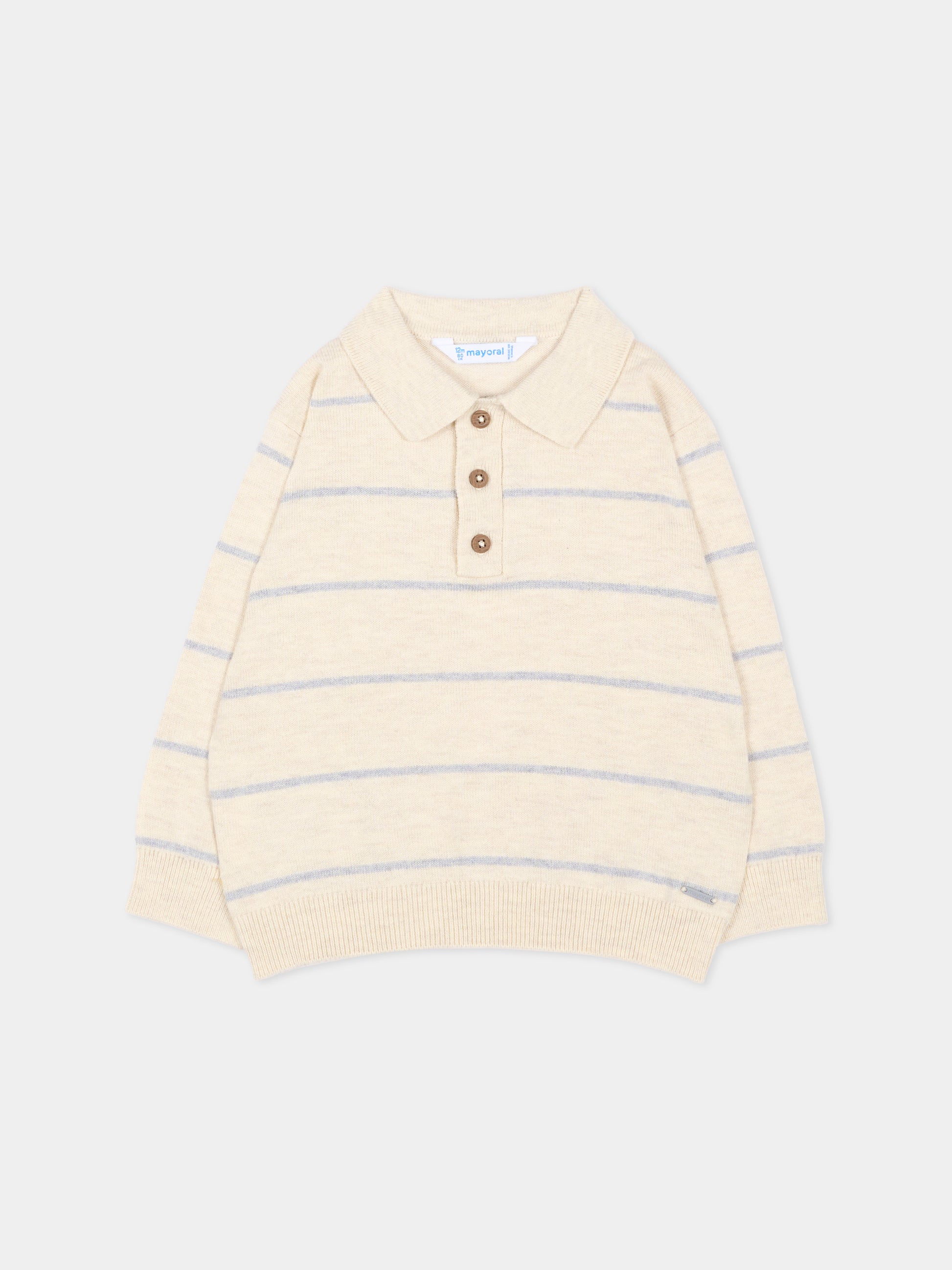 Polo beige a righe per neonato,Mayoral,2104 034