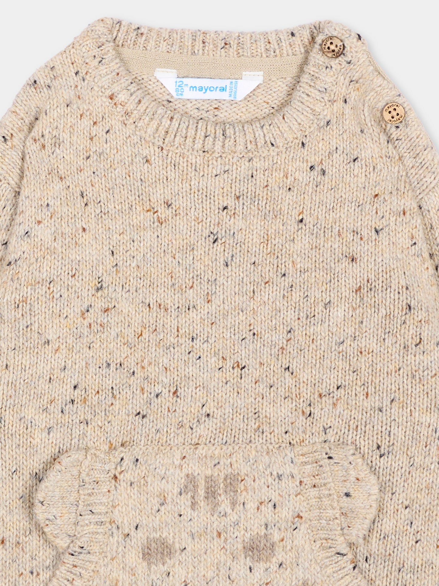 Maglione beige per neonato con animaletto,Mayoral,2374 055