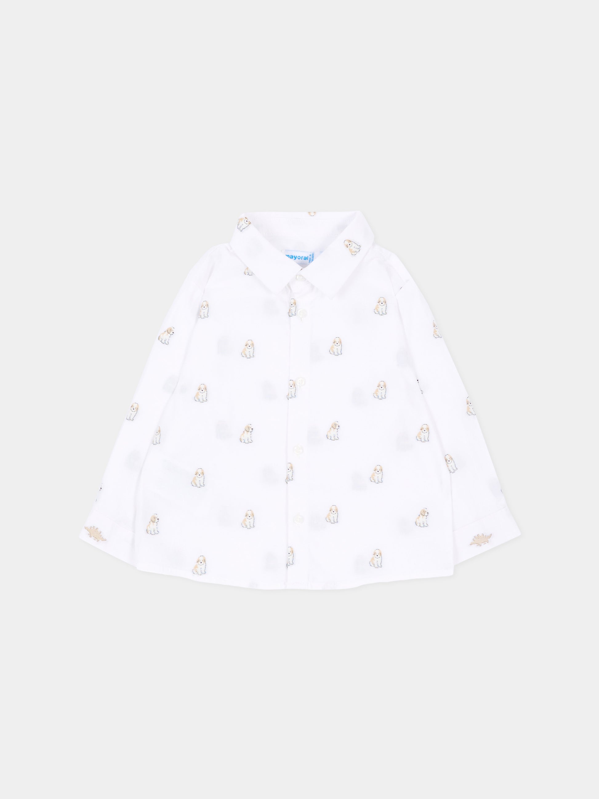 Camicia a manica lunga bianca stampata per neonato,Mayoral,2113 051