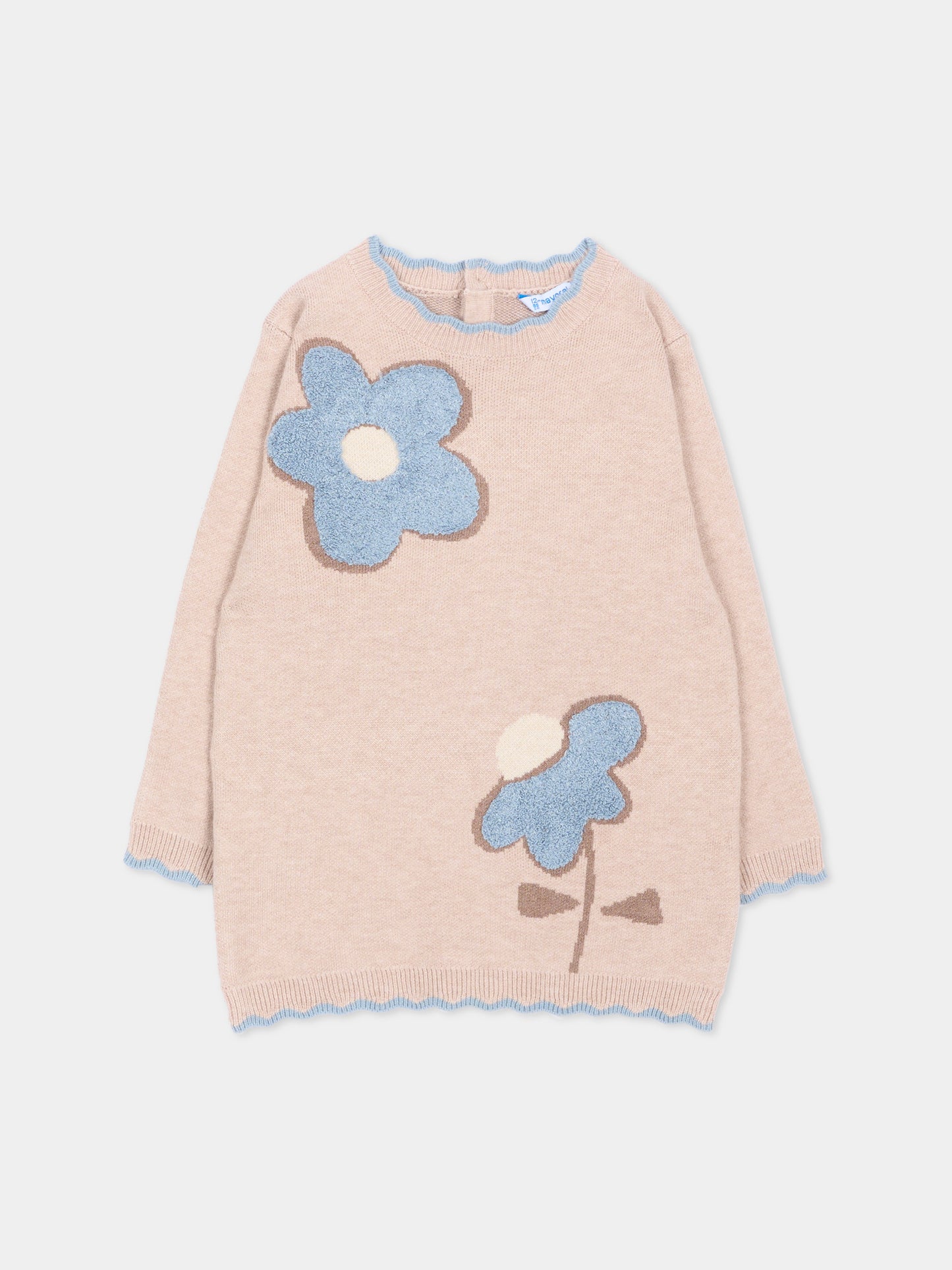 Vestito beige per neonata con fiori,Mayoral,2942 019