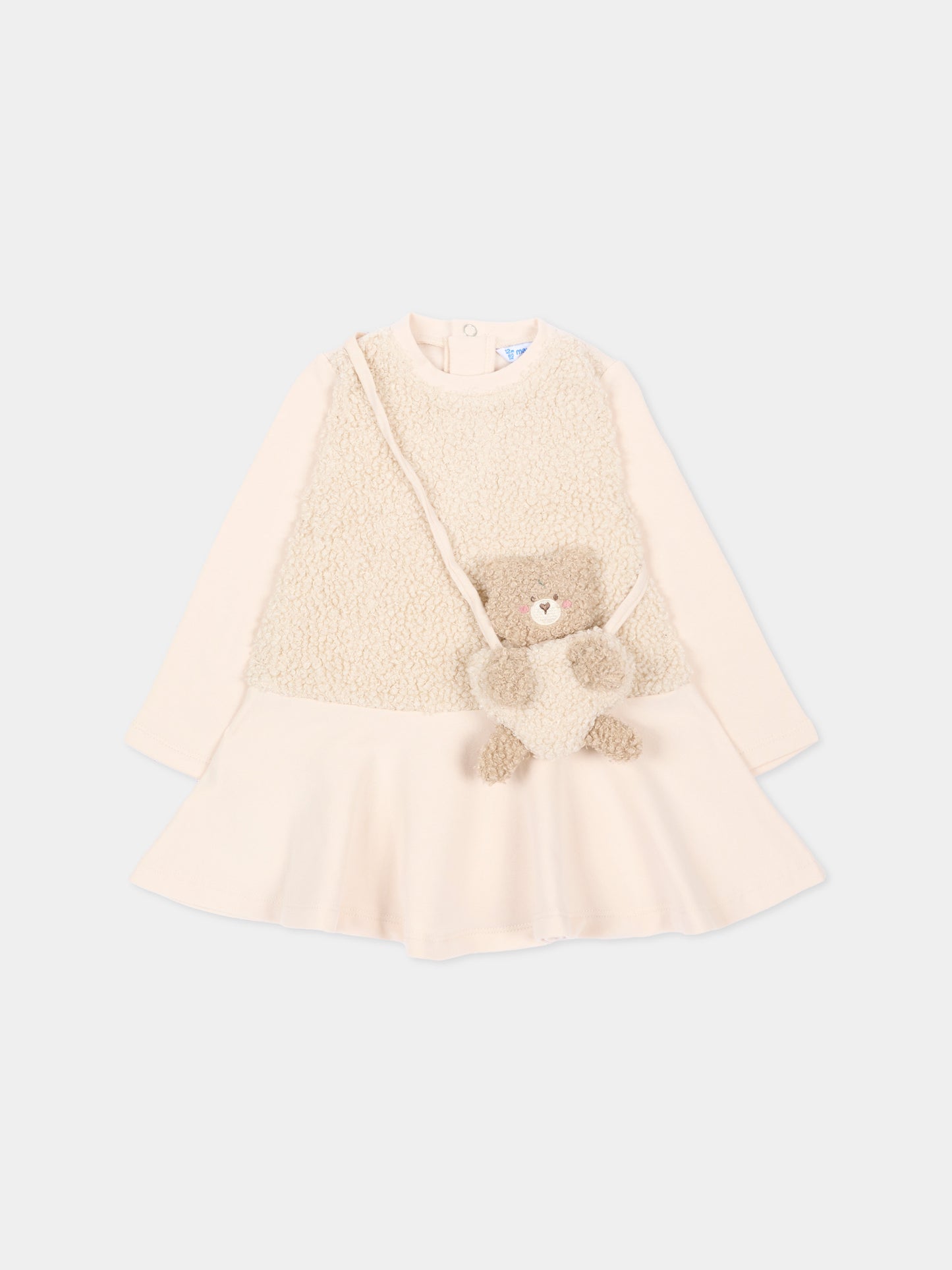 Vestito beige per neonata con orsetto,Mayoral,2904 093