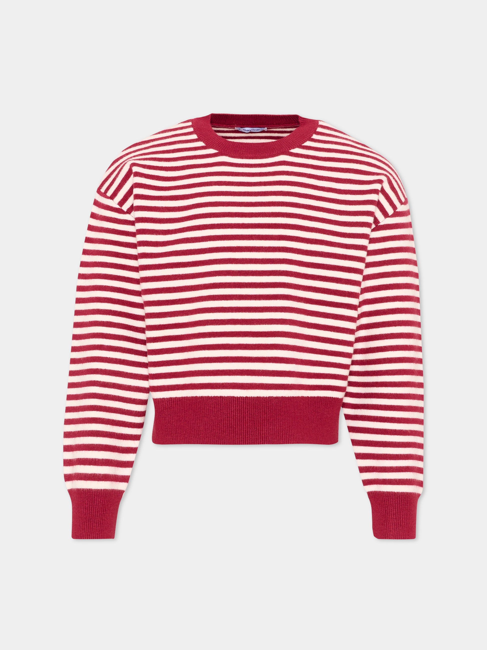 Maglione rosso a righe per bambina,Mayoral,4316 057