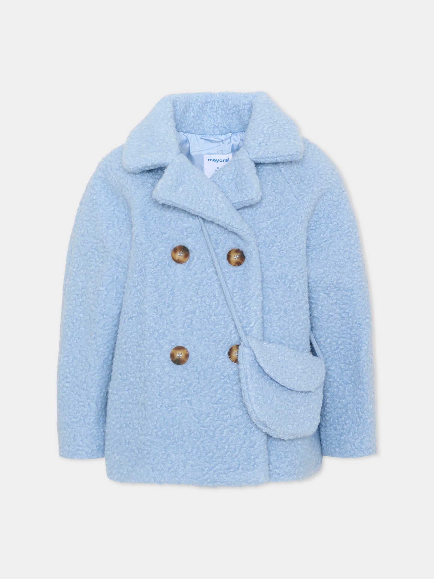 Cappotto celeste per bambina con borsetta,Mayoral,4411 011